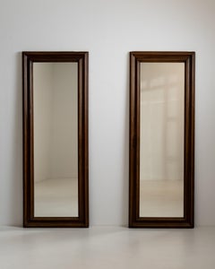 19th Century French Brown Wood Floor Mirror with Glass Detailing