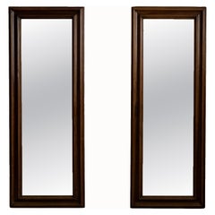 19th Century French Brown Wood Floor Mirror with Glass Detailing