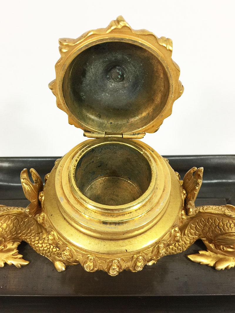 19th Century French Bronze and Gilt Dolphin Inkwell 4