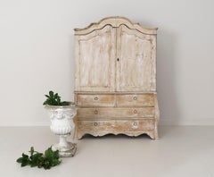 19th Century French Buffet Deux Corps Linen Press Cabinet in Original Patina