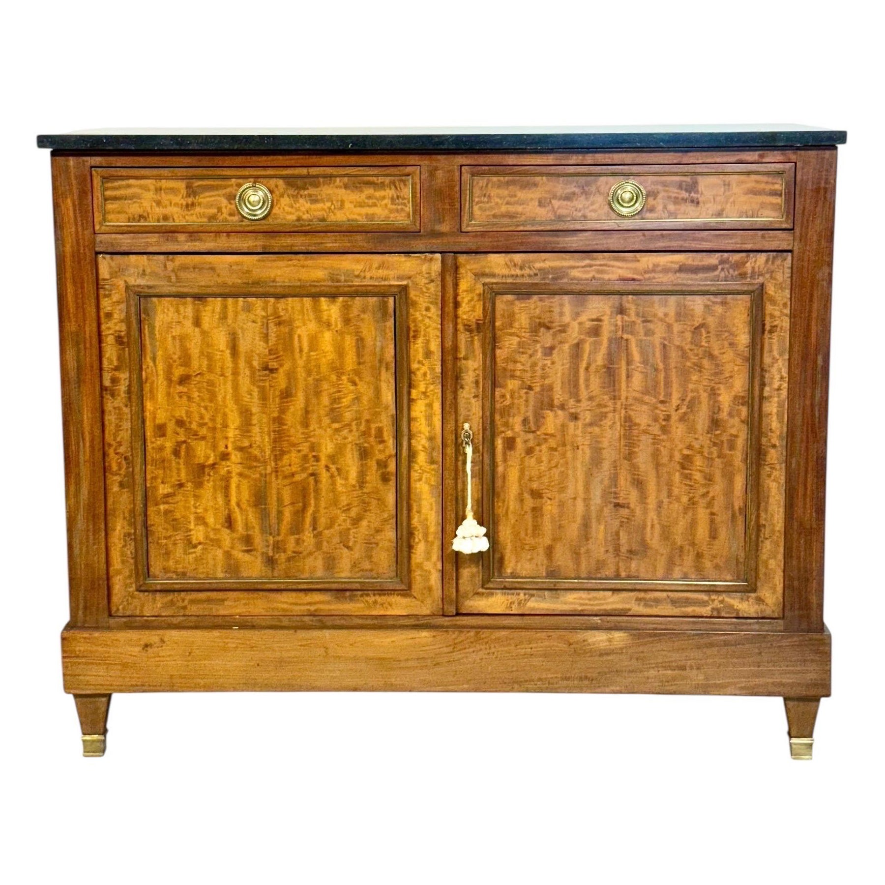 Buffet francese del XIX secolo in olmo di radica con piano in marmo nero in vendita