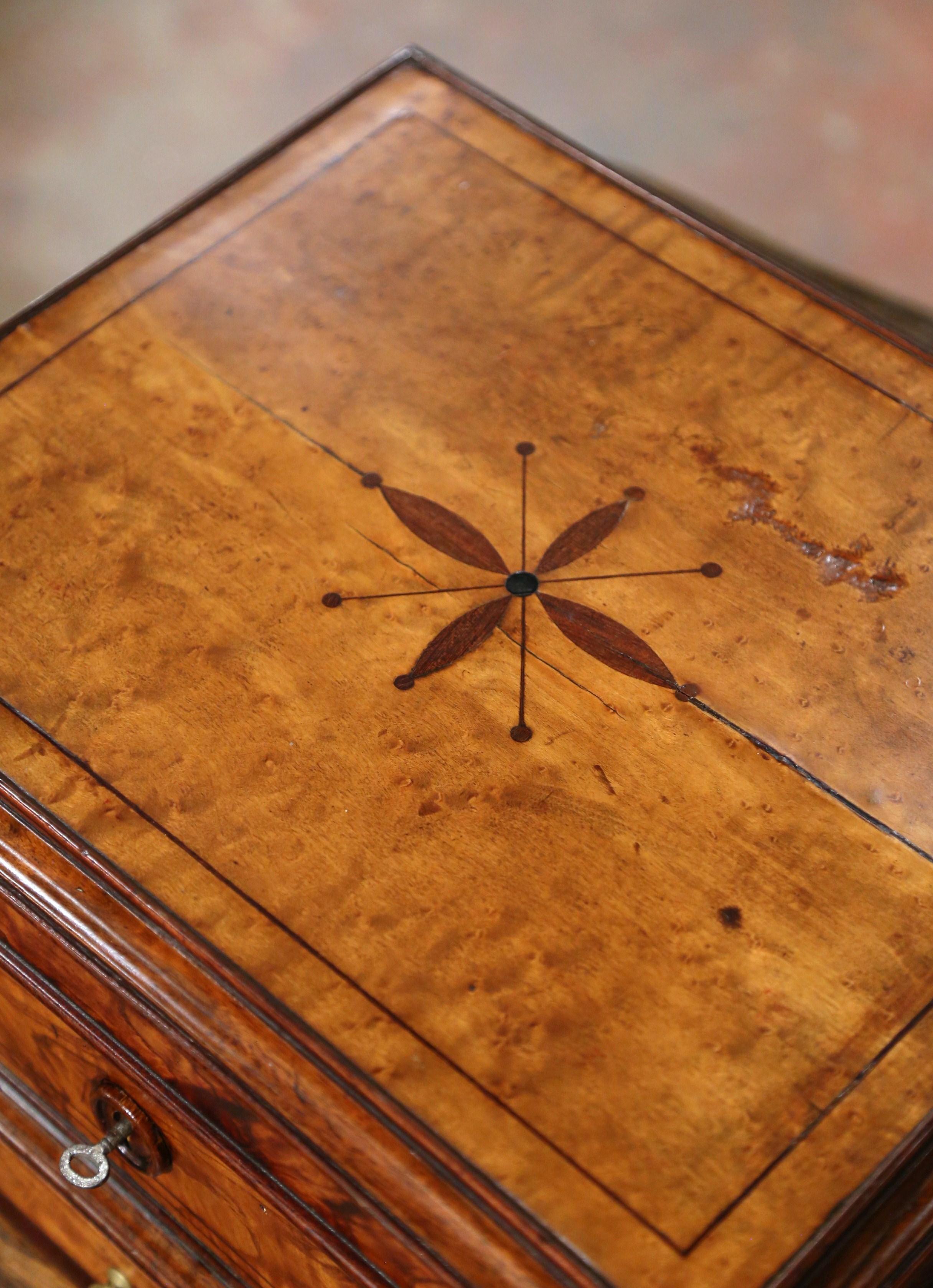 19th Century French Burl Elm Inlaid Jewelry Box with Drawer & Inside Mirror For Sale 8