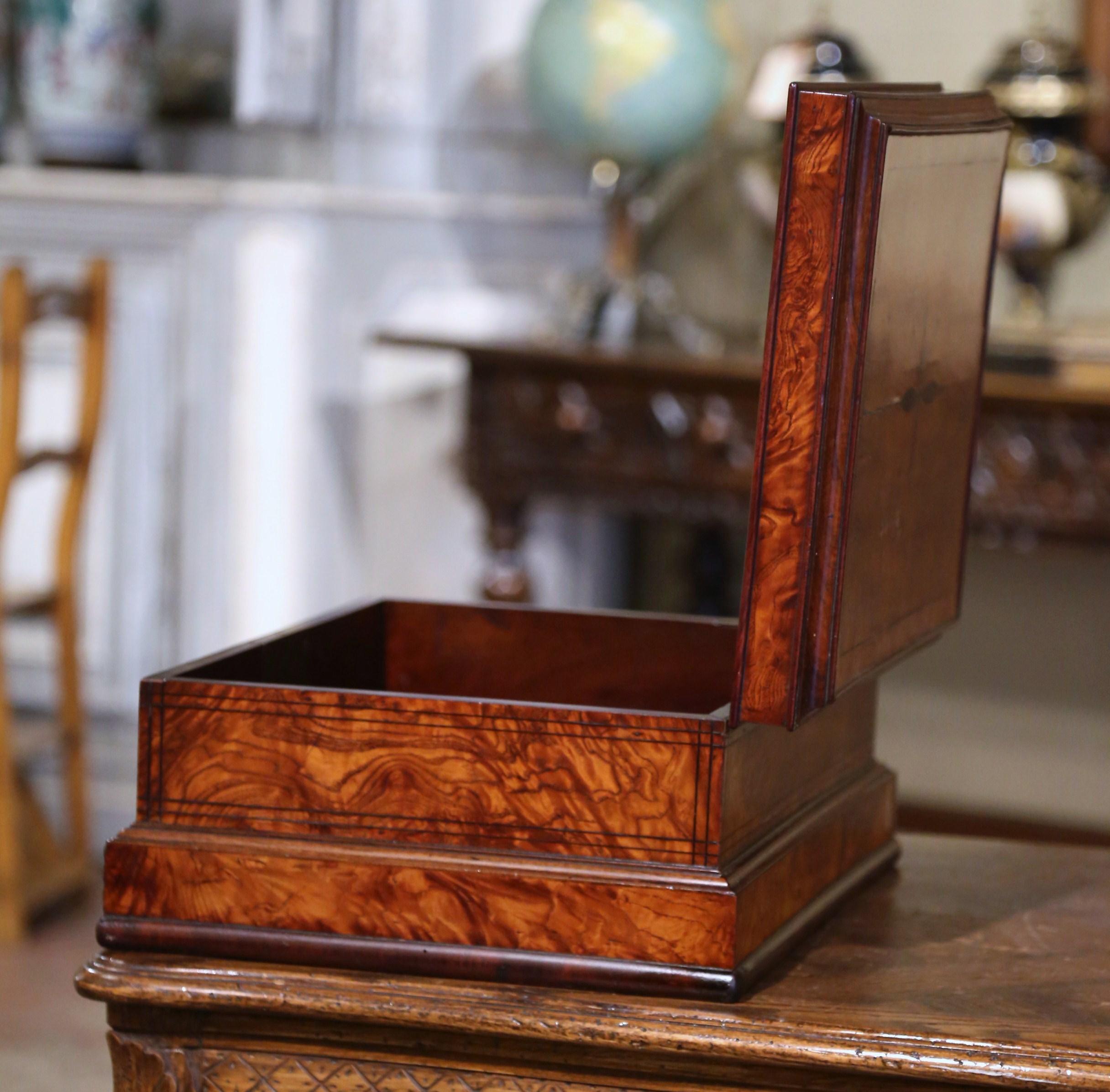 19th Century French Burl Elm Inlaid Jewelry Box with Drawer & Inside Mirror For Sale 9