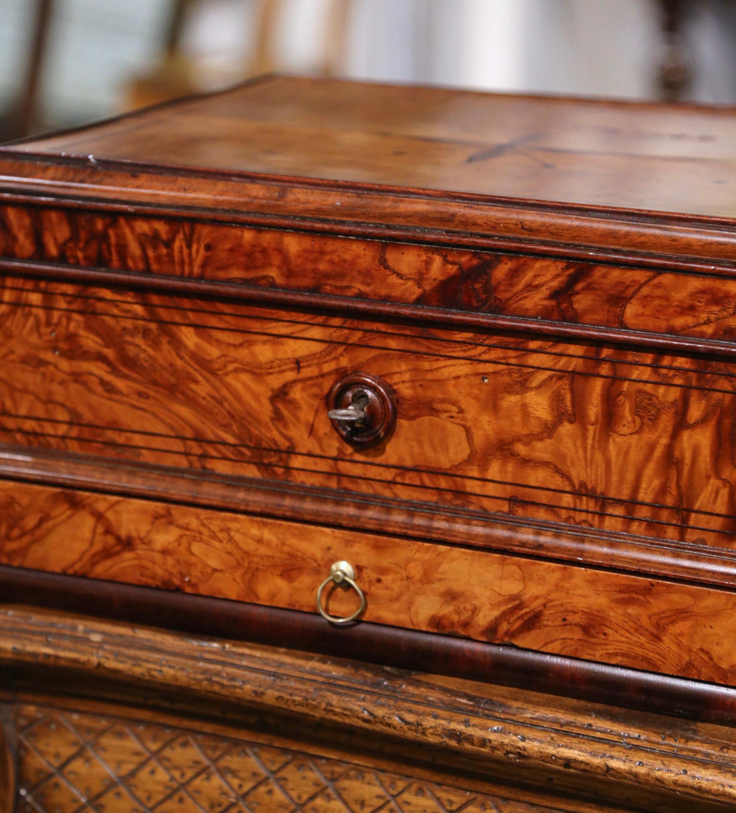 19th Century French Burl Elm Inlaid Jewelry Box with Drawer & Inside Mirror In Excellent Condition For Sale In Dallas, TX