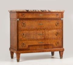 19th Century French Burl Walnut Chest of Drawers-Commode with Breccia Marble Top