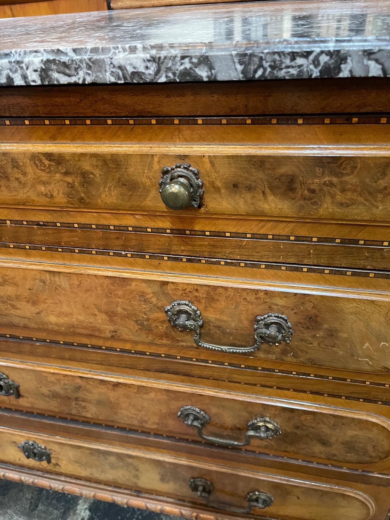 19th Century French Burl Walnut Commode with Grey Marble Top For Sale 1