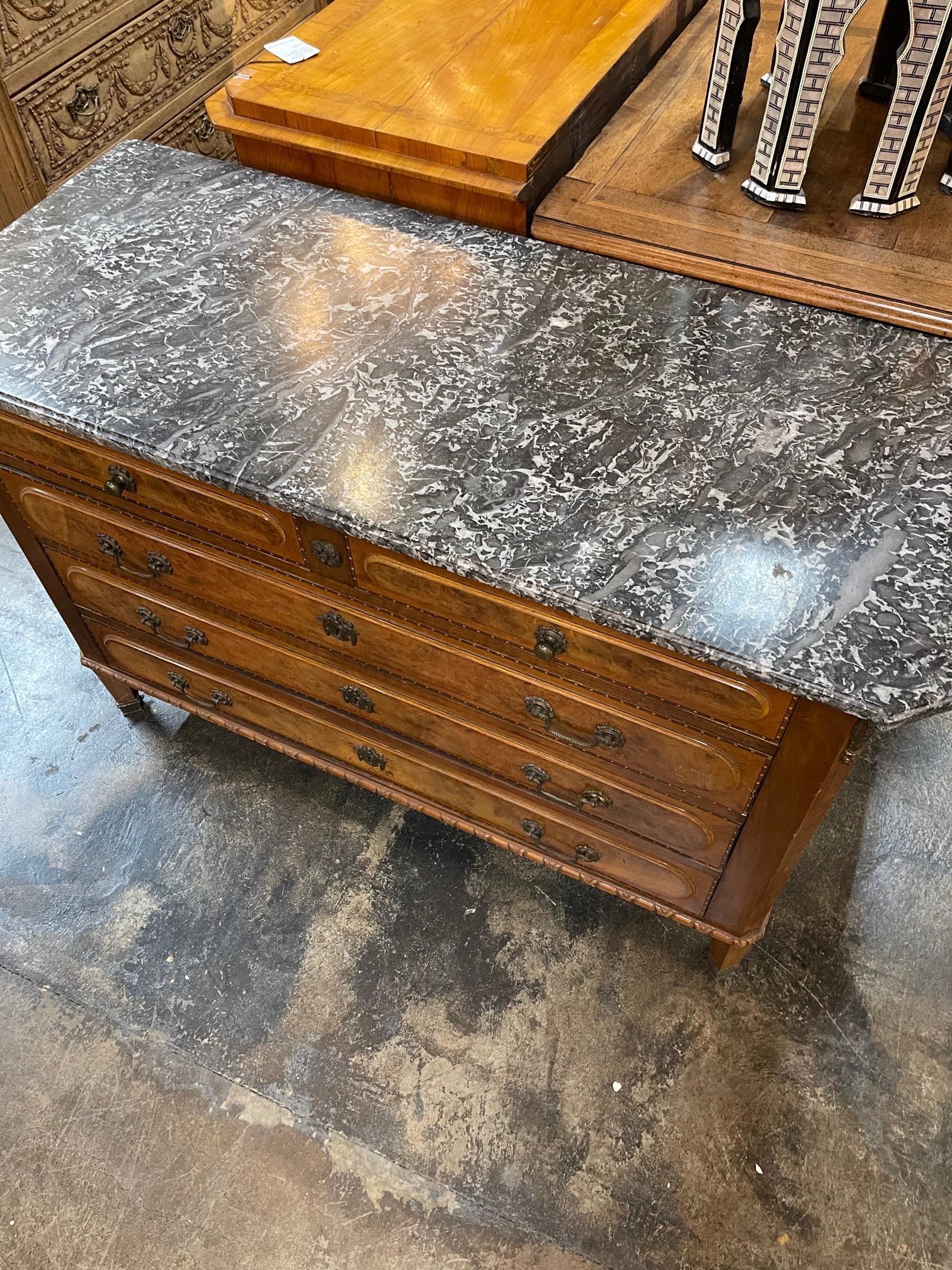 19th Century French Burl Walnut Commode with Grey Marble Top For Sale 2