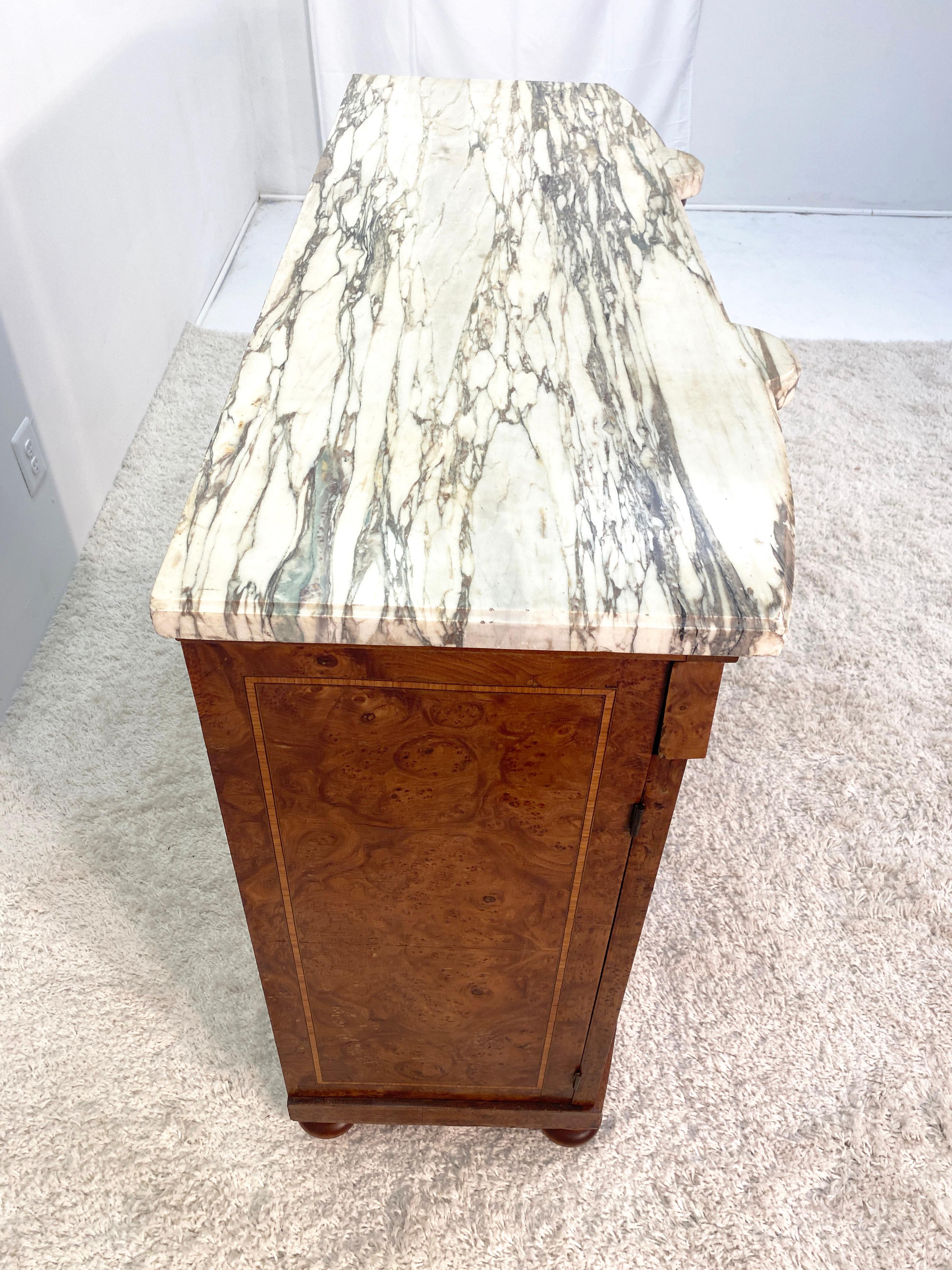 19th Century French Empire Burl Walnut Marble-Top Server In Good Condition In Nashville, TN