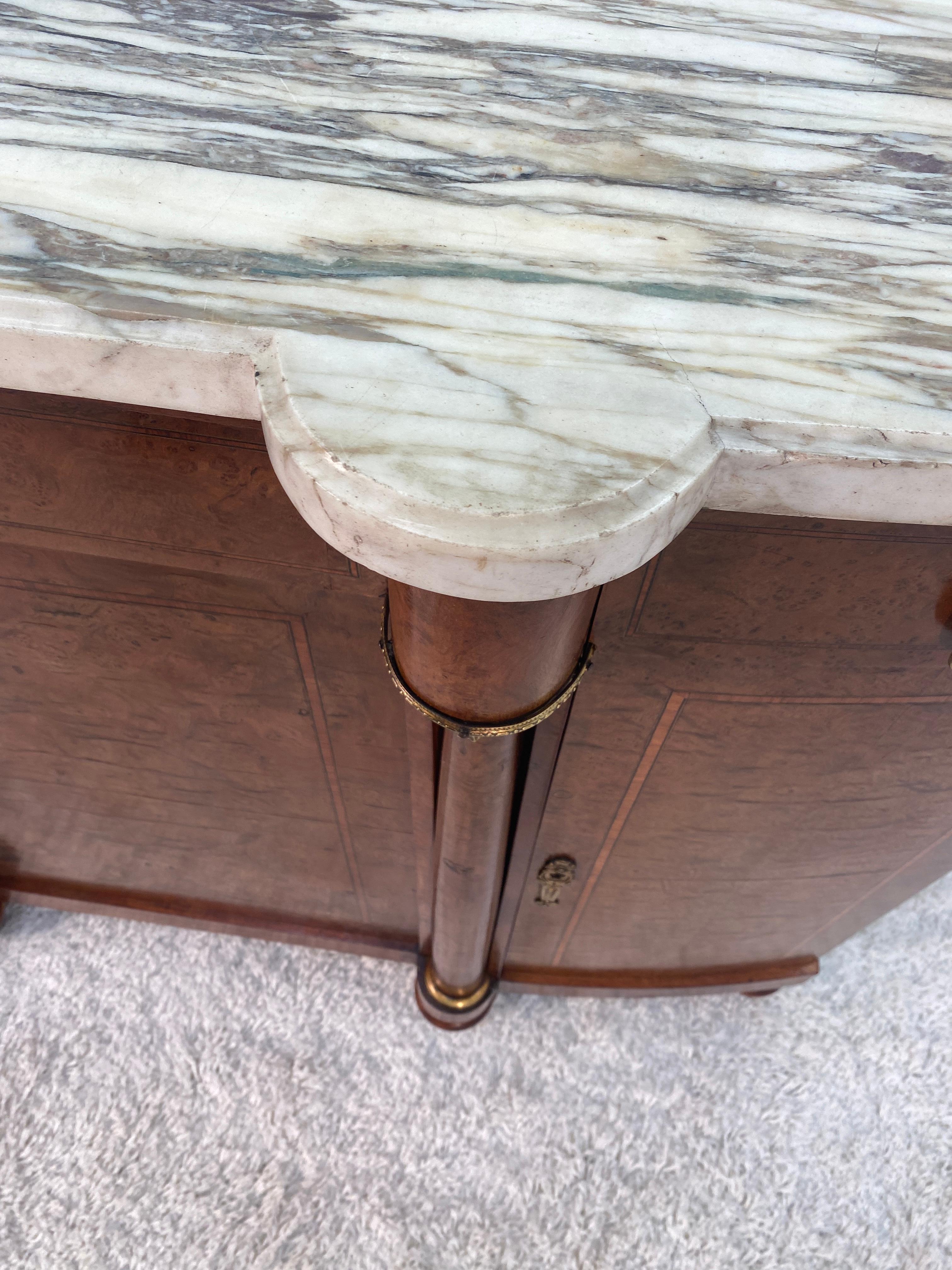 19th Century French Empire Burl Walnut Marble-Top Server 2