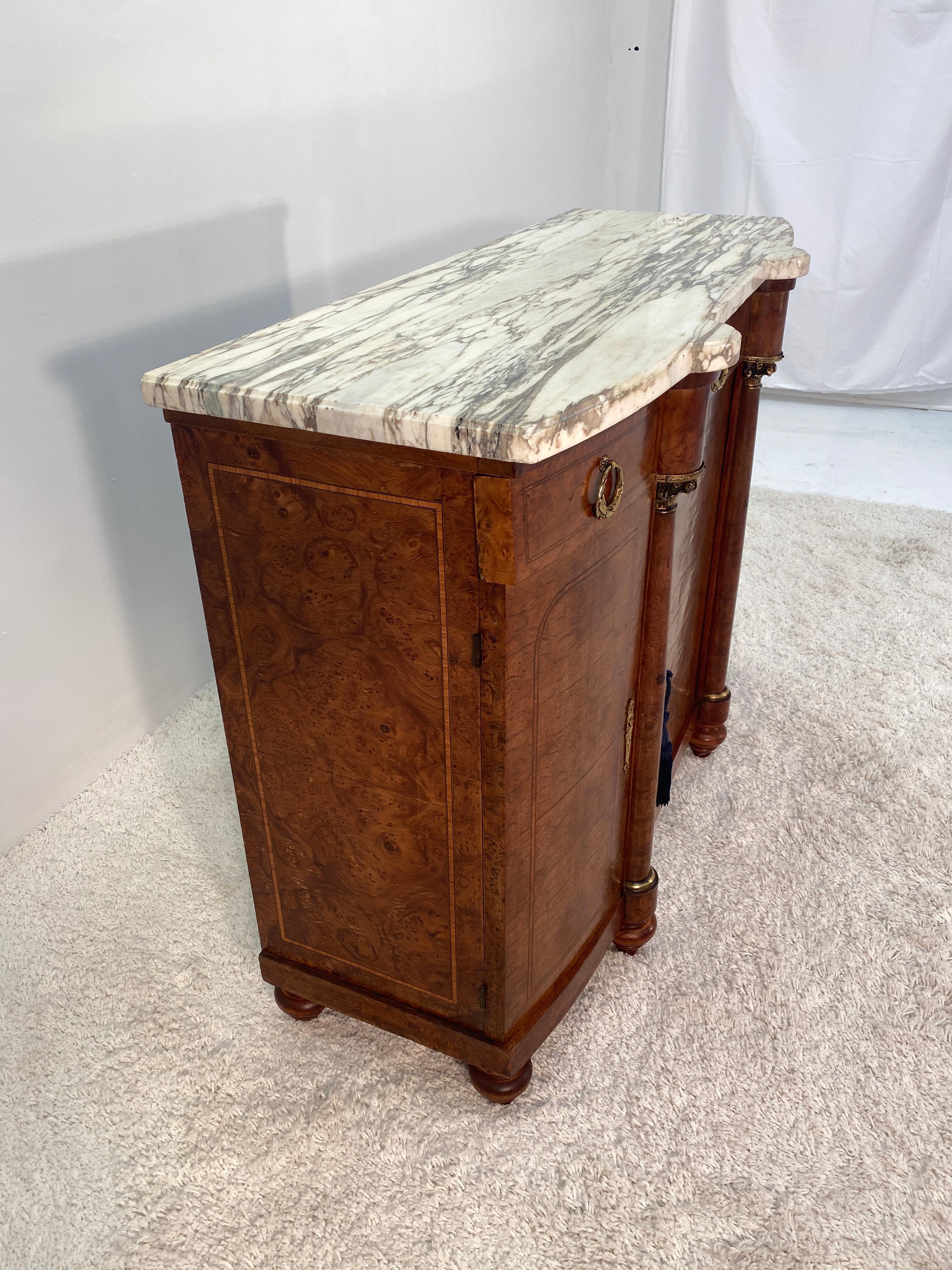 19th Century French Empire Burl Walnut Marble-Top Server 4