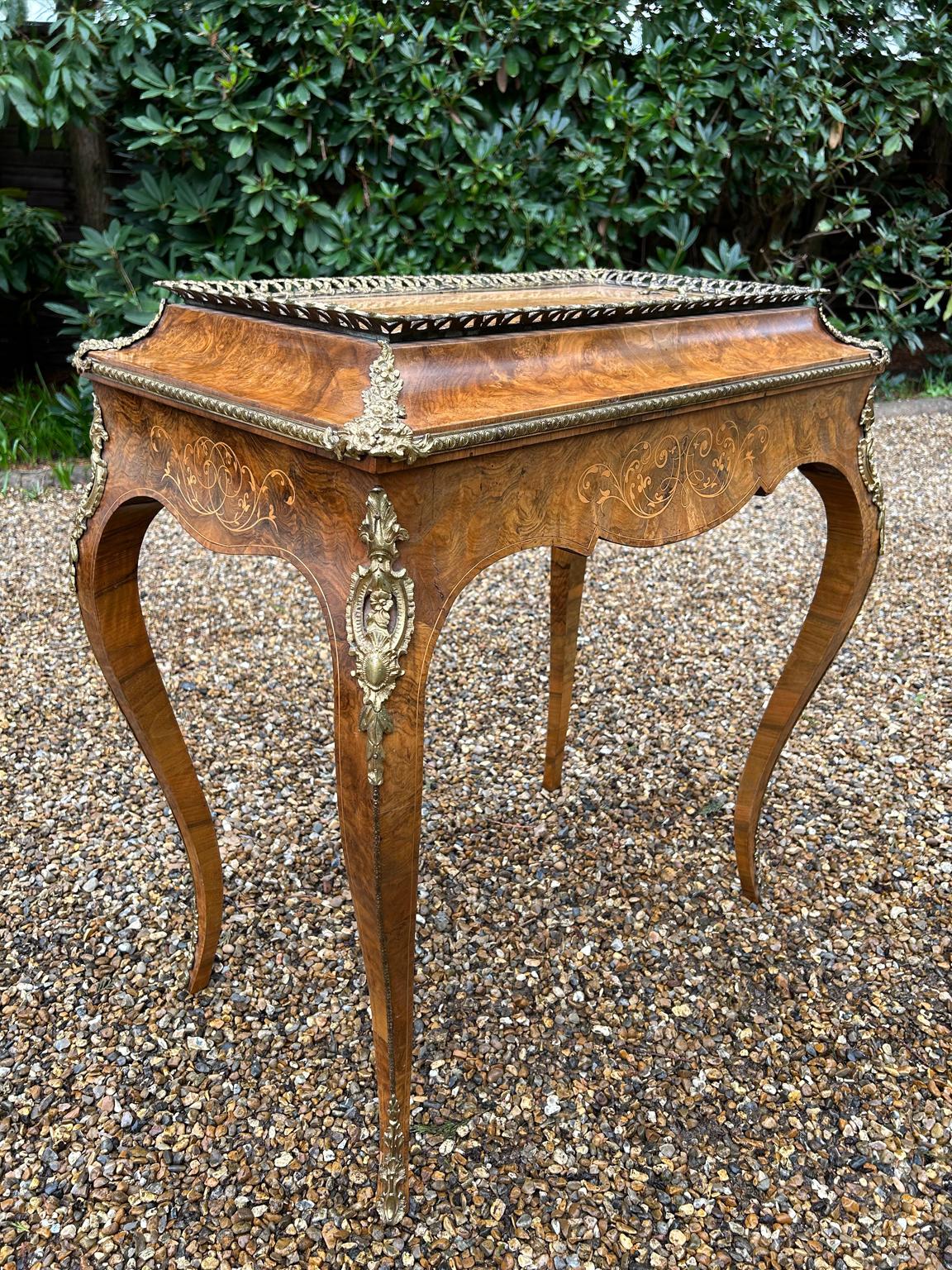 19th Century French Burr Walnut and Marquetry Jardiniere 1