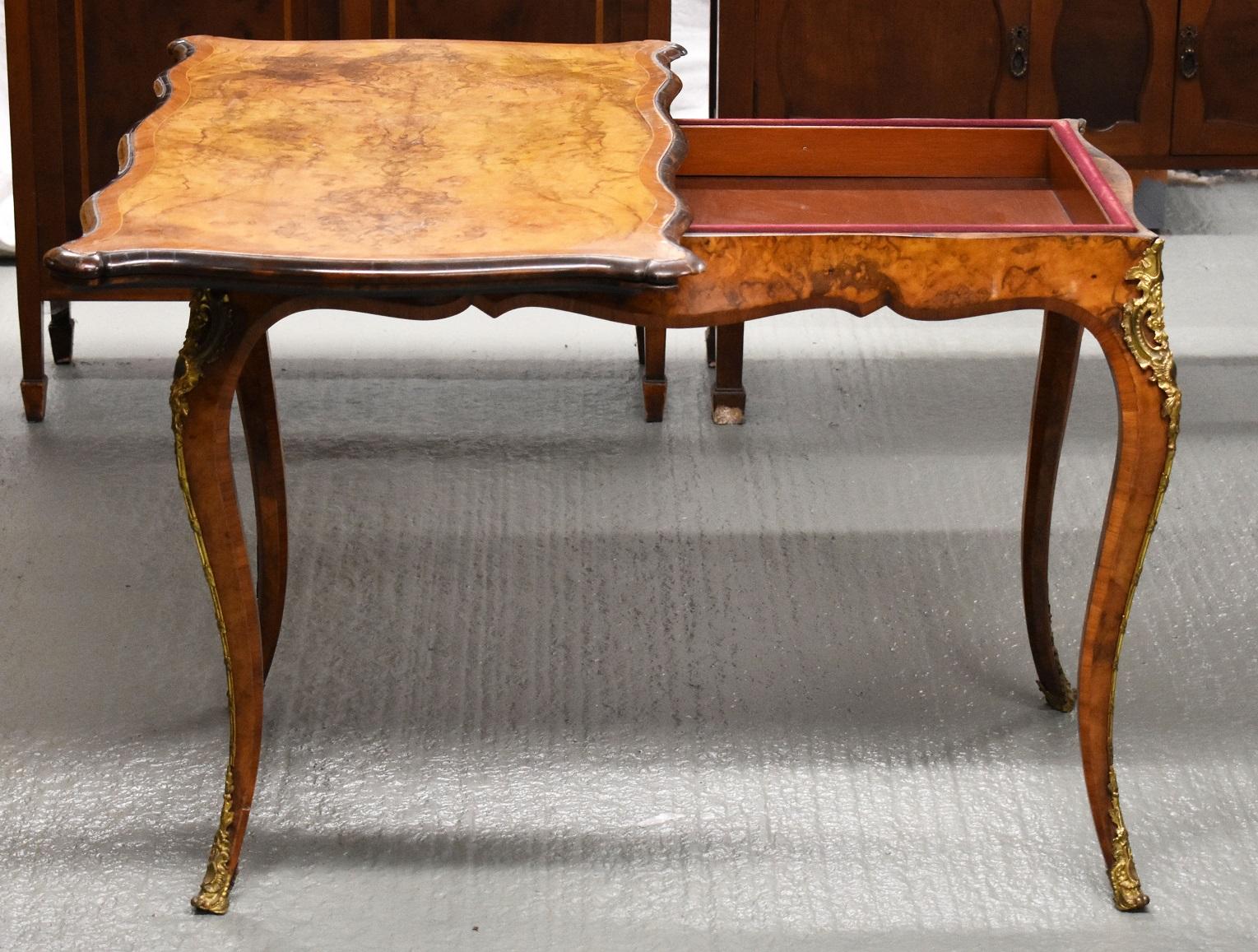 Victorian 19th Century French Burr Walnut Card Table For Sale
