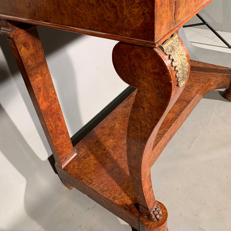 19th Century French Burr Walnut Console Table with Brass Mounts and Marble Top 5