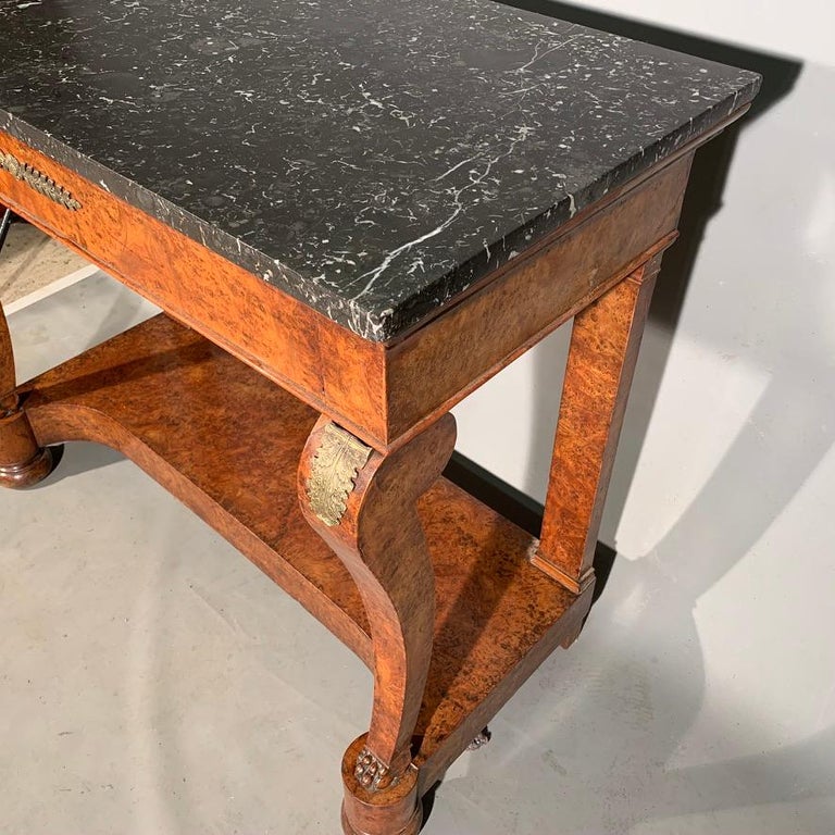 19th Century French Burr Walnut Console Table with Brass ...