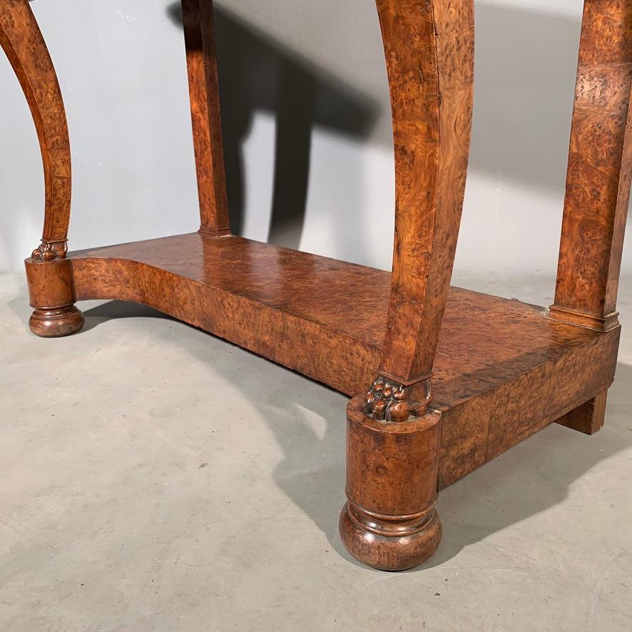 19th Century French Burr Walnut Console Table with Brass Mounts and Marble Top 2