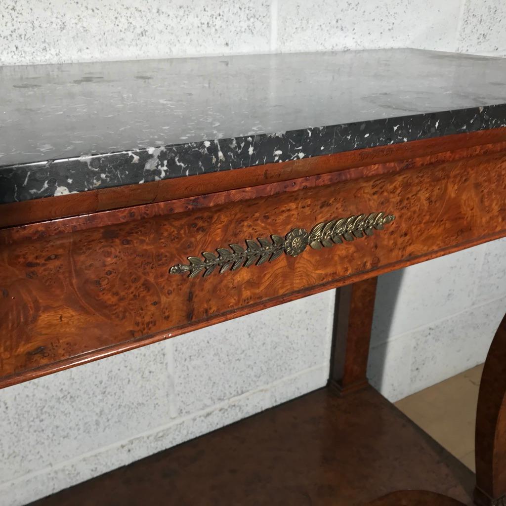 19th Century French Burr Walnut Console Table with Charcoal Marble Top For Sale 6