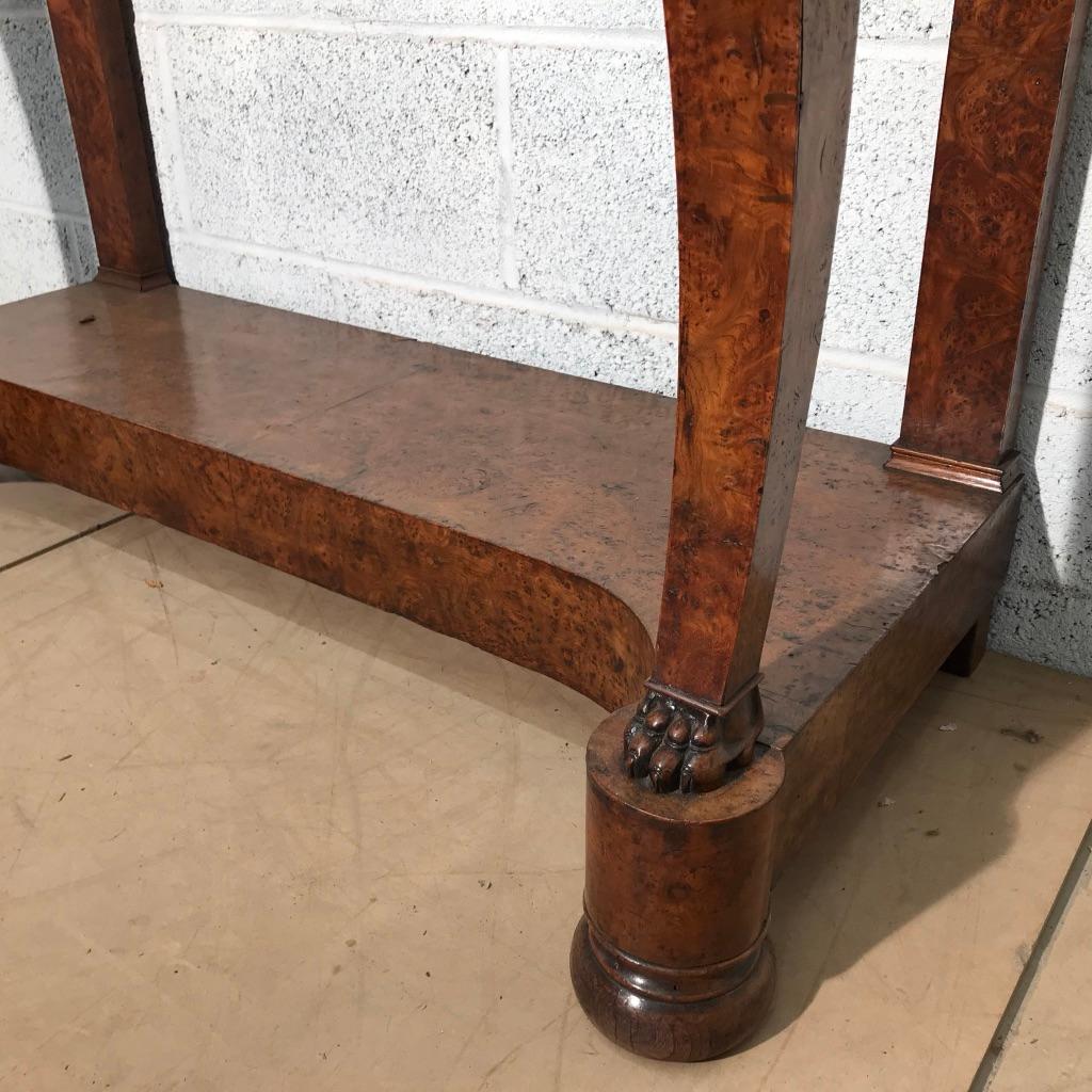 19th Century French Burr Walnut Console Table with Charcoal Marble Top For Sale 2