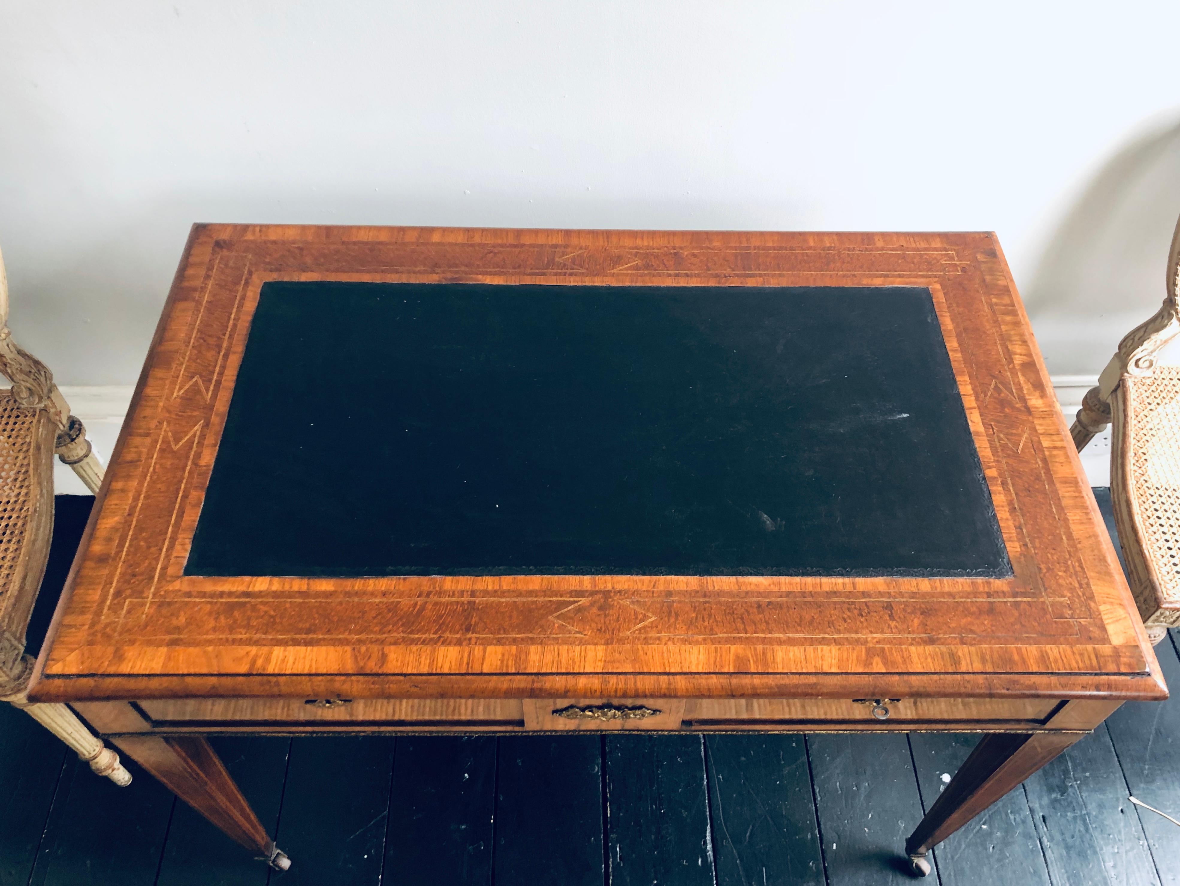 Late 19th Century 19th Century French Burr Walnut Gilt Metal Mounted Centre Writing Table For Sale