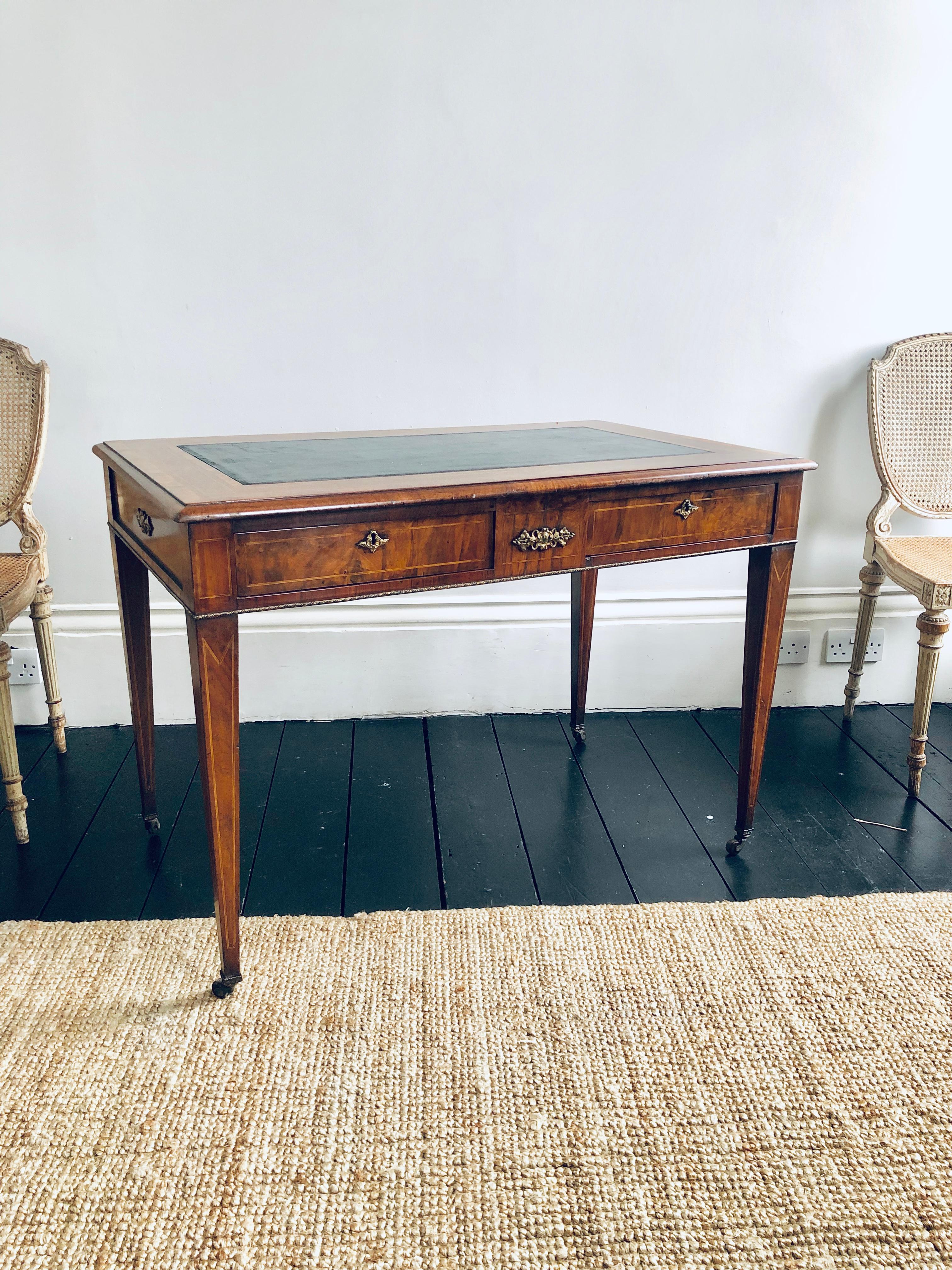 19th Century French Burr Walnut Gilt Metal Mounted Centre Writing Table For Sale 1