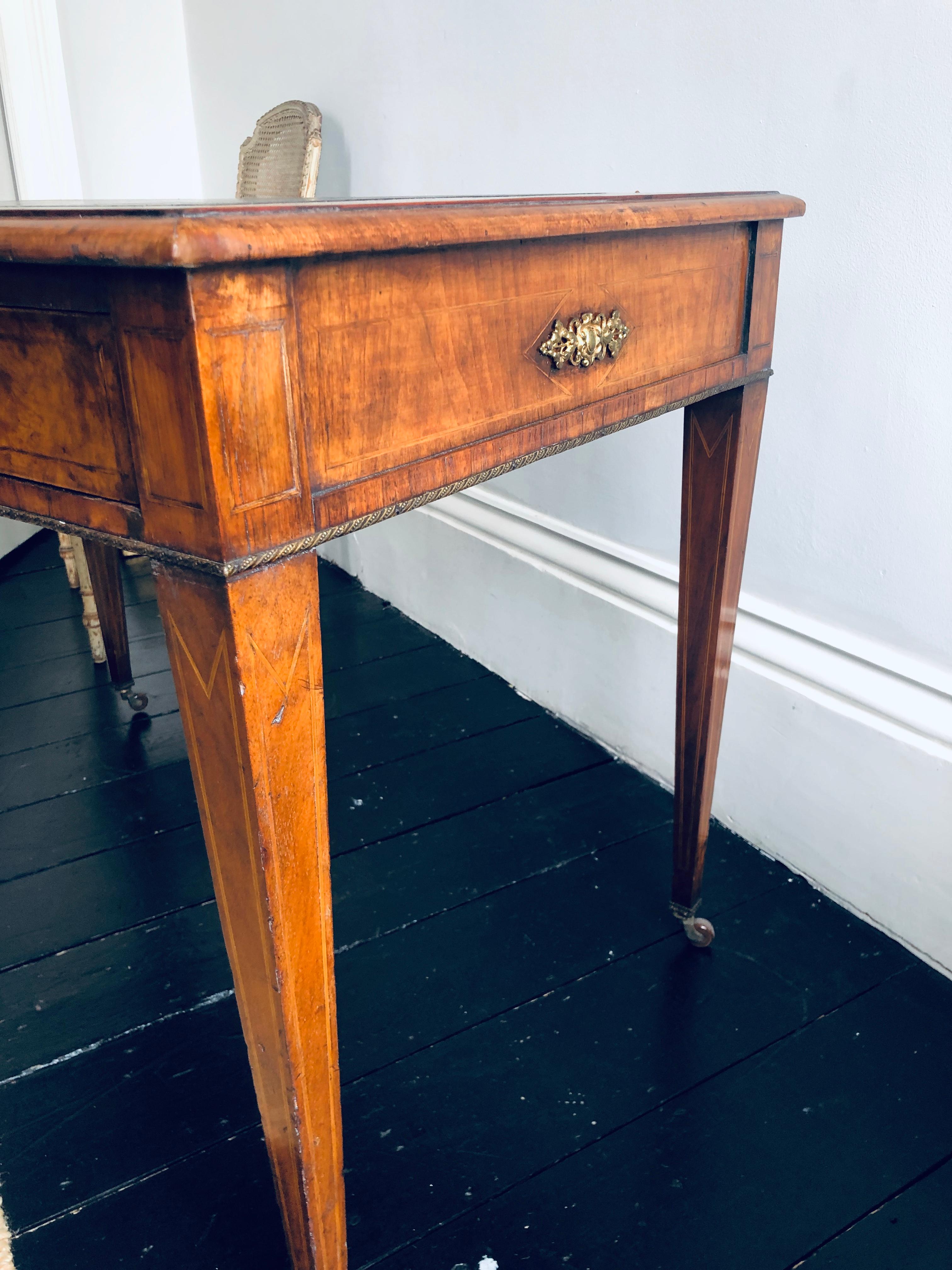 19th Century French Burr Walnut Gilt Metal Mounted Centre Writing Table For Sale 2