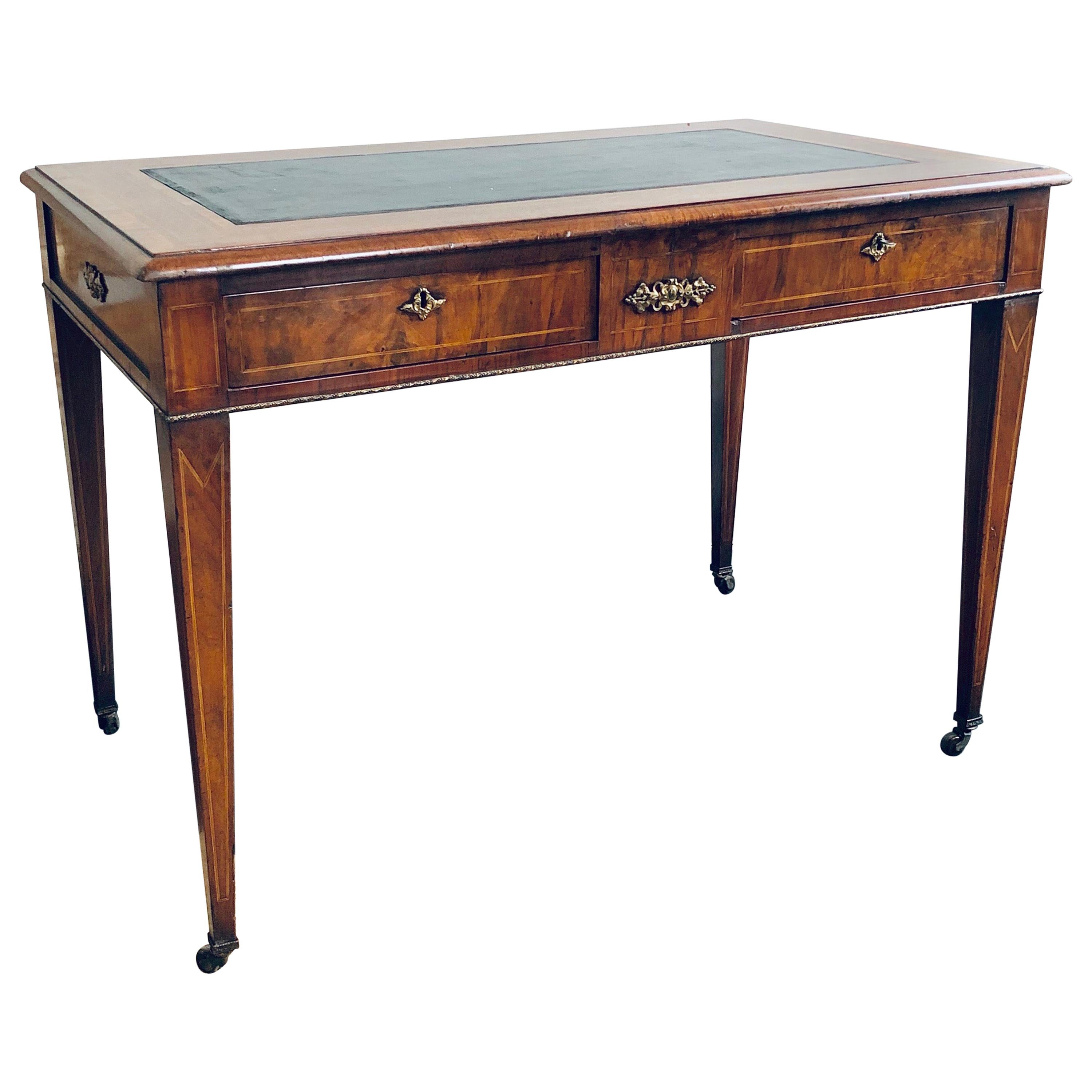 19th Century French Burr Walnut Gilt Metal Mounted Centre Writing Table For Sale