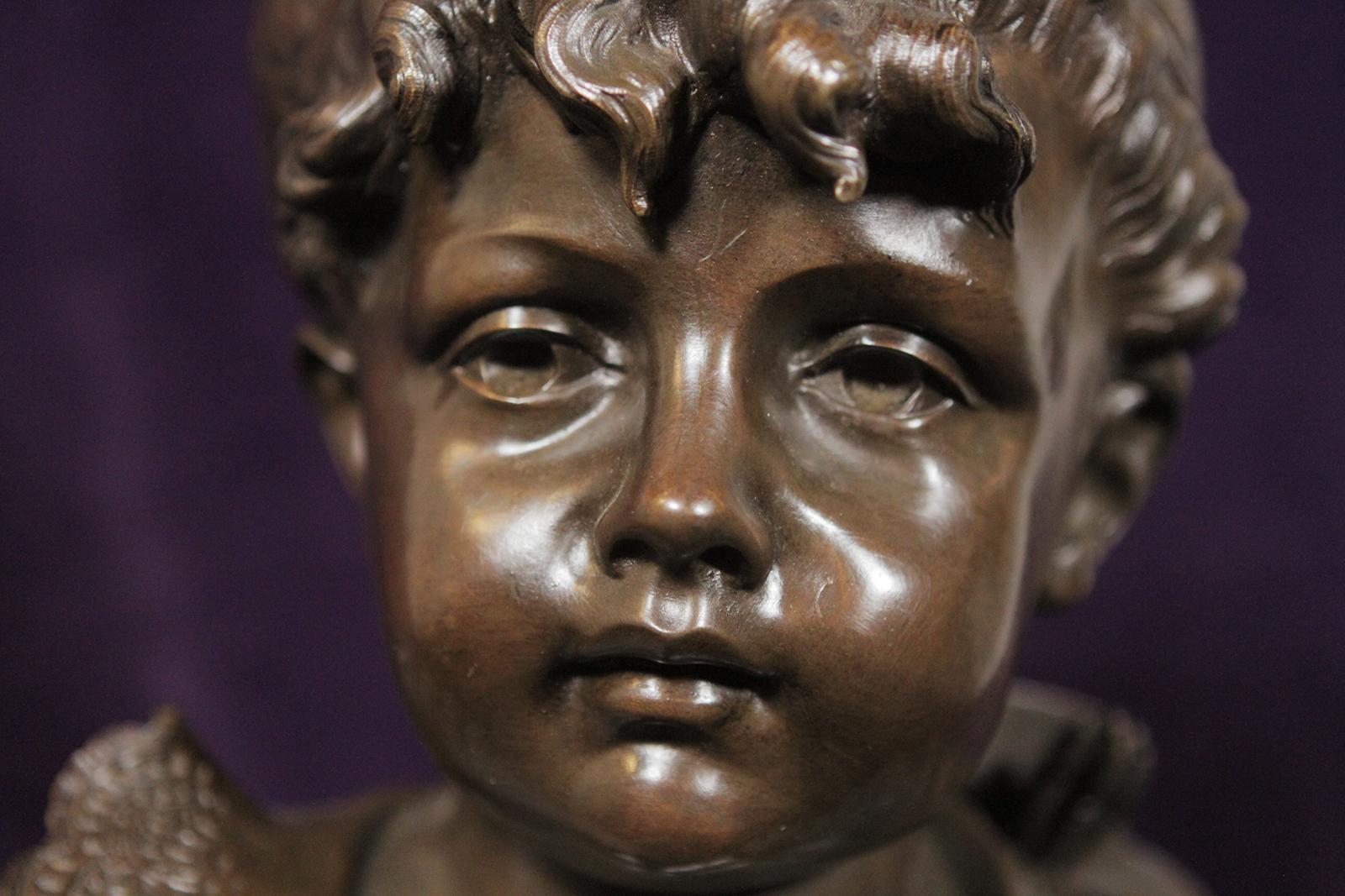 Bust of young girl beautifully cast with original patination.
Dimensions: 11” W x 7” D x 20” H.