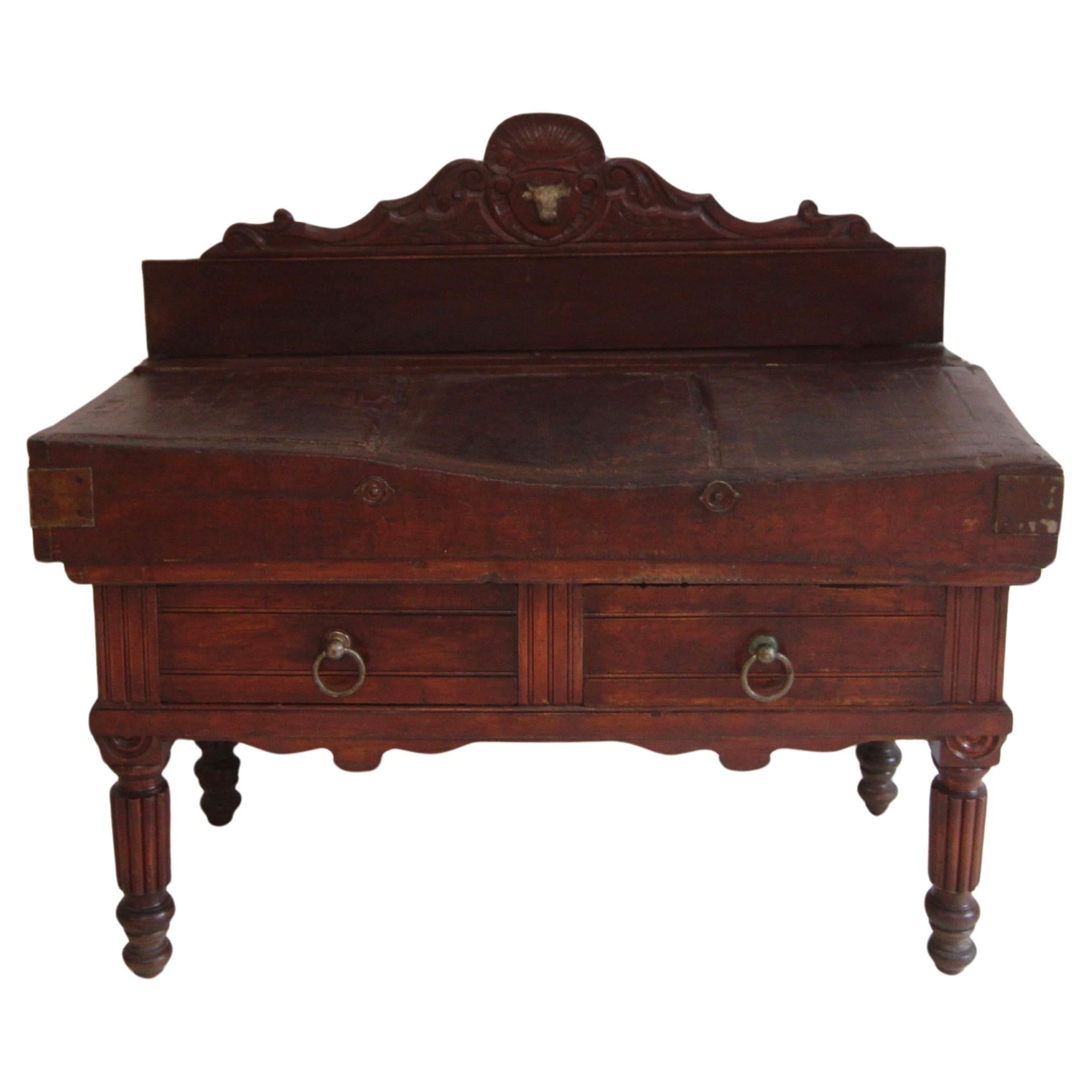 19th Century French Butcher Block in original Paint