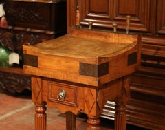 19th Century French Butcher Block with Antique Meat Cleavers Knives