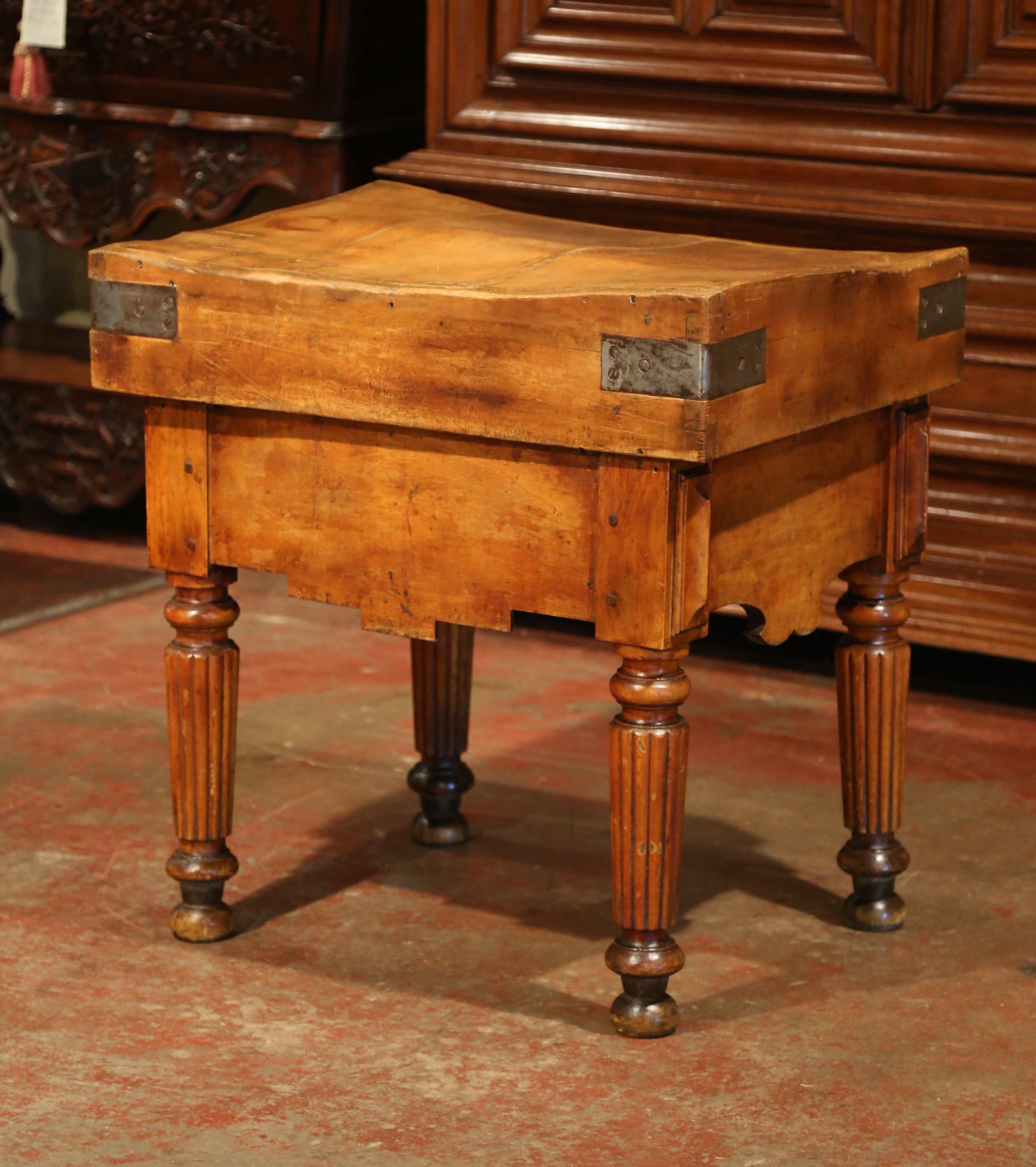 19th Century French Butcher Block with Centre Drawer Signed Vergne and Co. 4