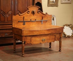 19th Century French Butcher Block with Cow Head and Antique Meat Knives