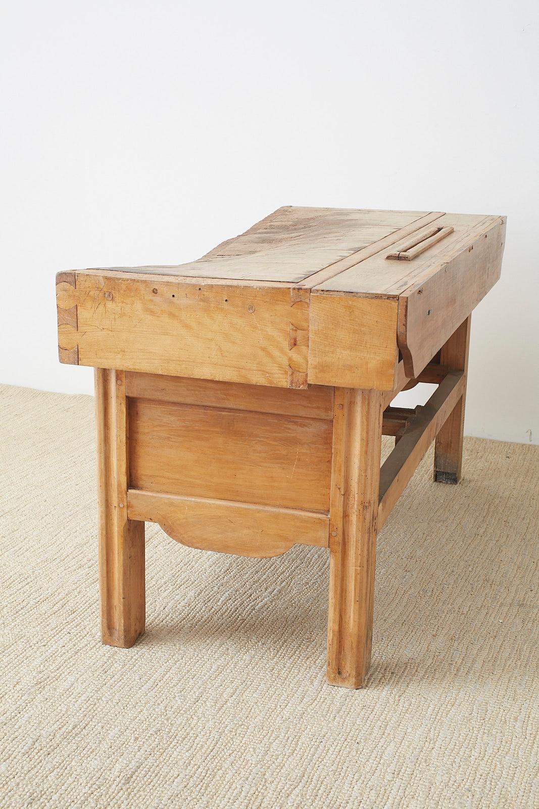 Hand-Carved 19th Century French Butcher Block Work Table
