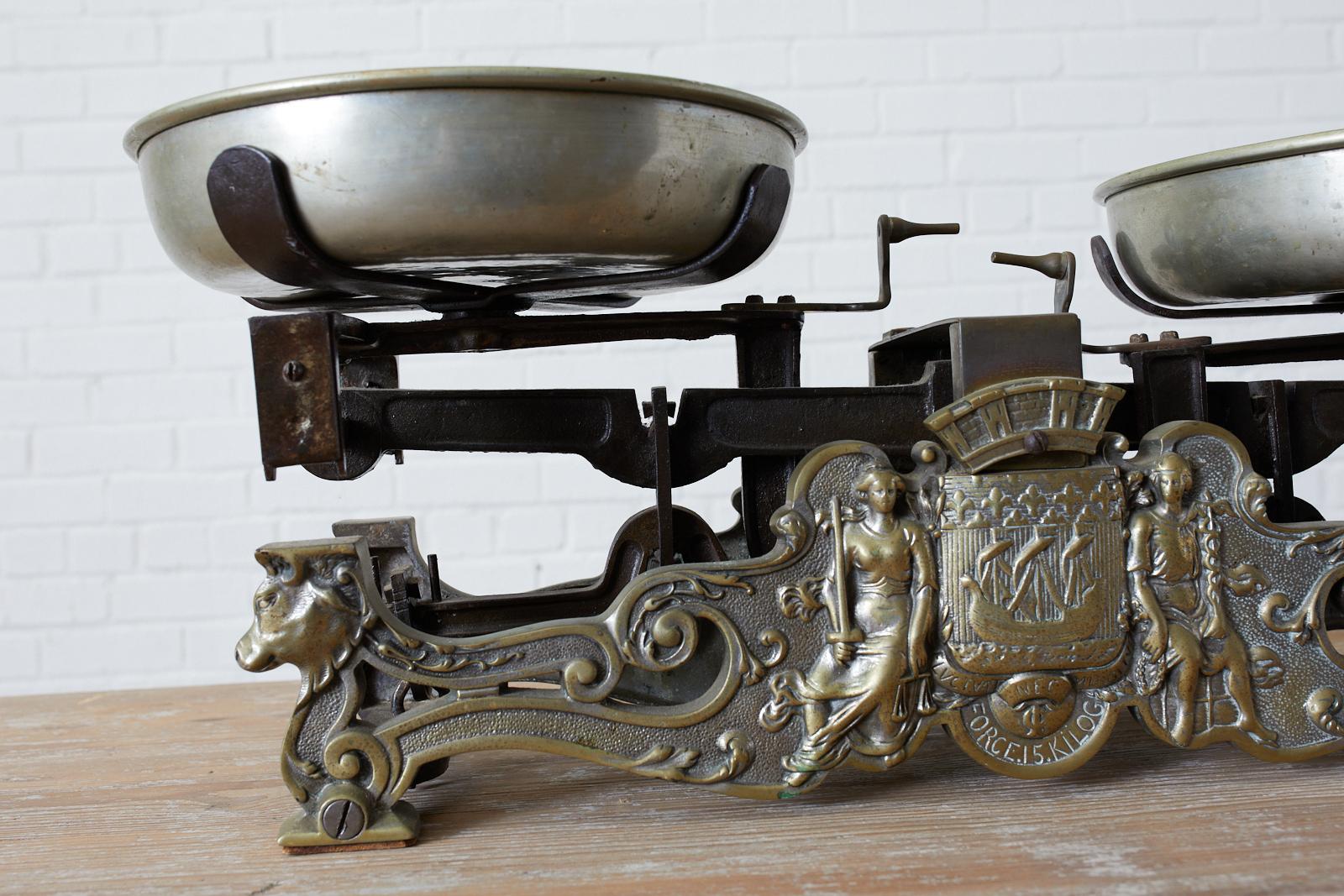 Silver 19th Century French Butcher Merchants Scale with Bowls