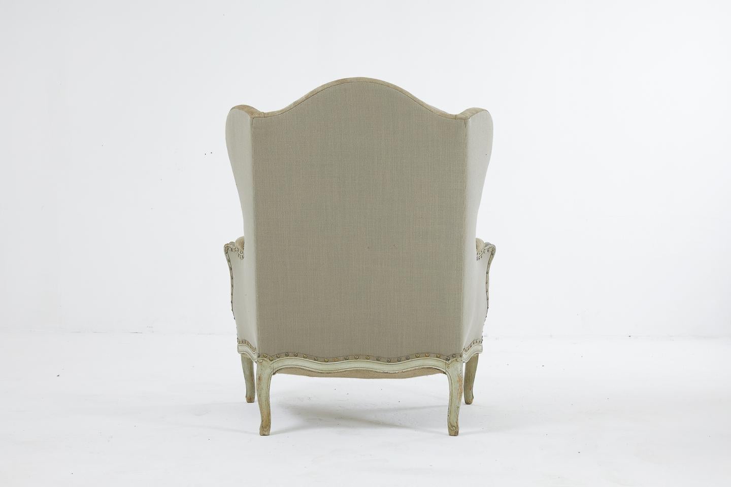 19th Century French Button Back Armchair with Original Paint 3