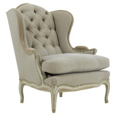 Antique 19th Century French Button Back Armchair with Original Paint