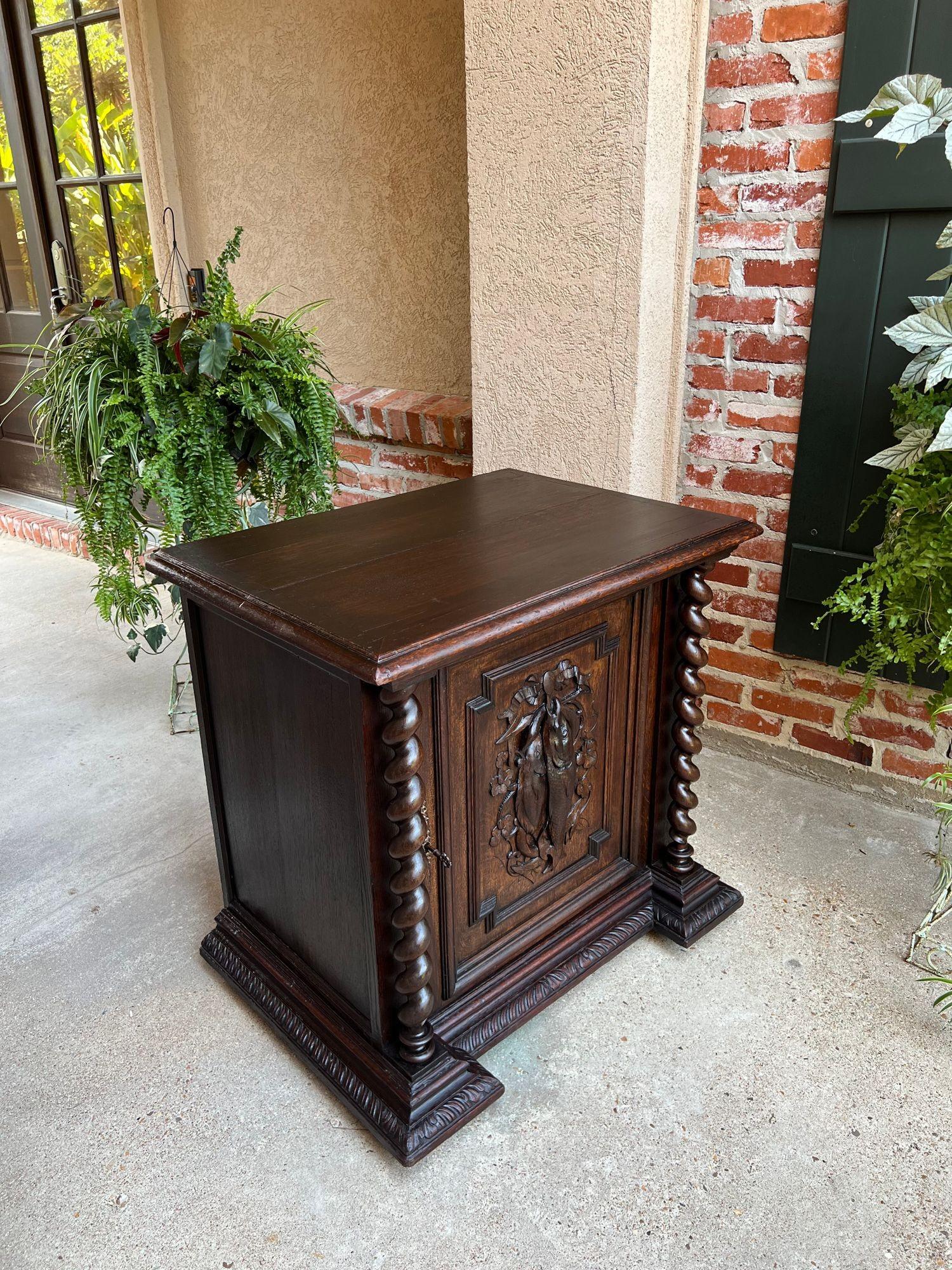 French Provincial 19th Century French Cabinet Barley Twist Black Forest Wine Bar Carved Oak Fish