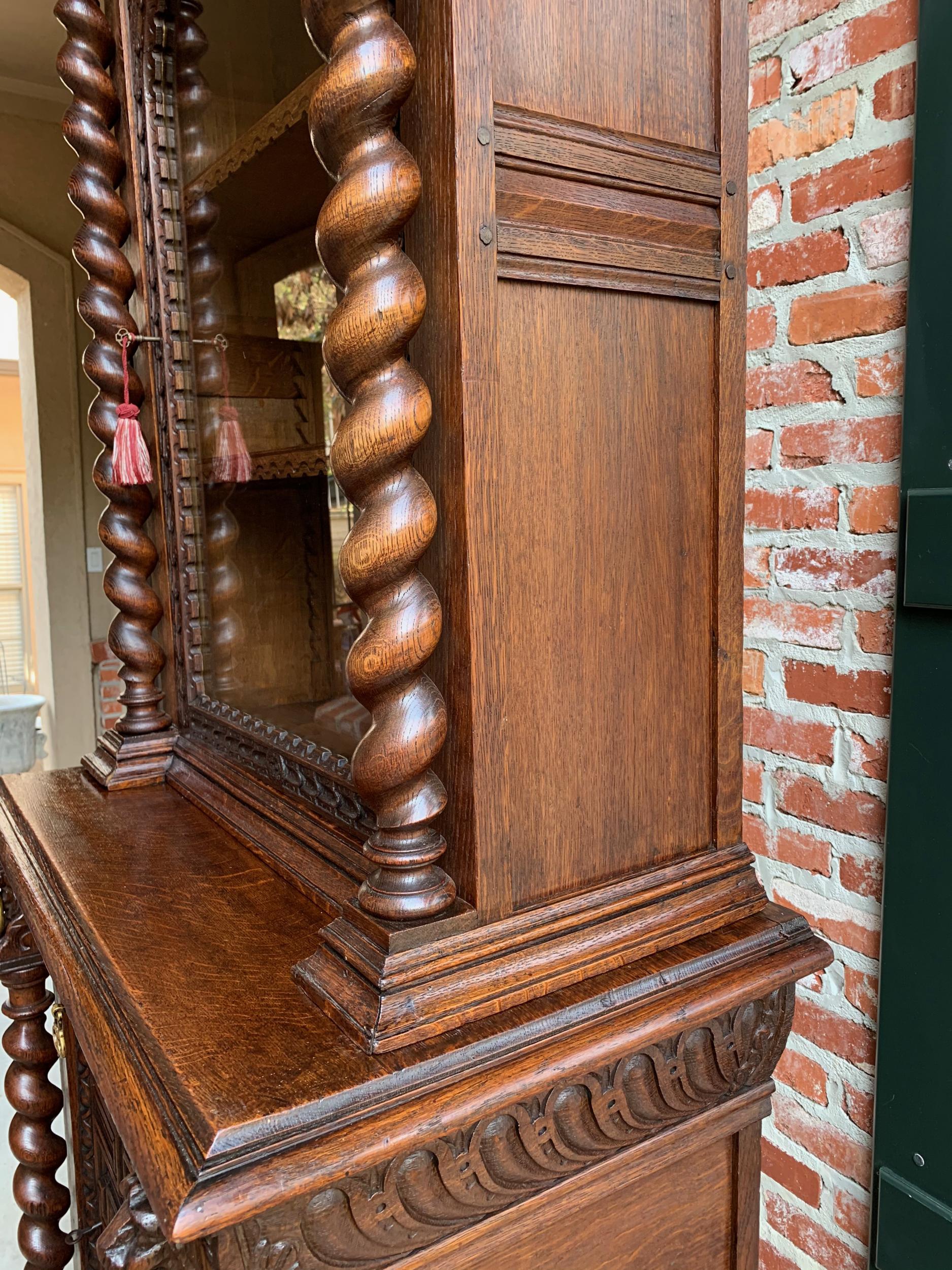 19th Century French Cabinet Bookcase Carved Oak Barley Twist Display Renaissance 13