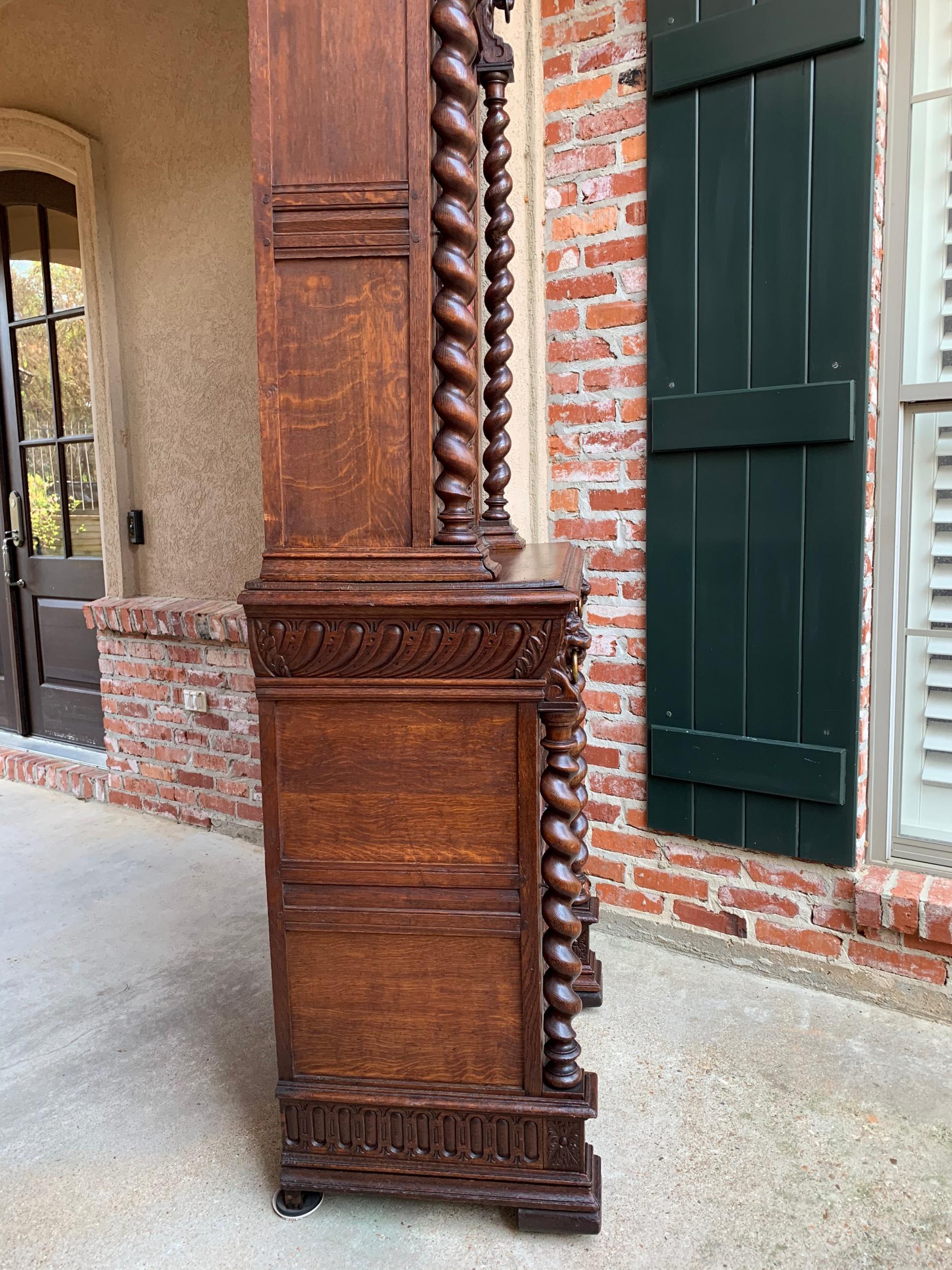 19th Century French Cabinet Bookcase Carved Oak Barley Twist Display Renaissance 14
