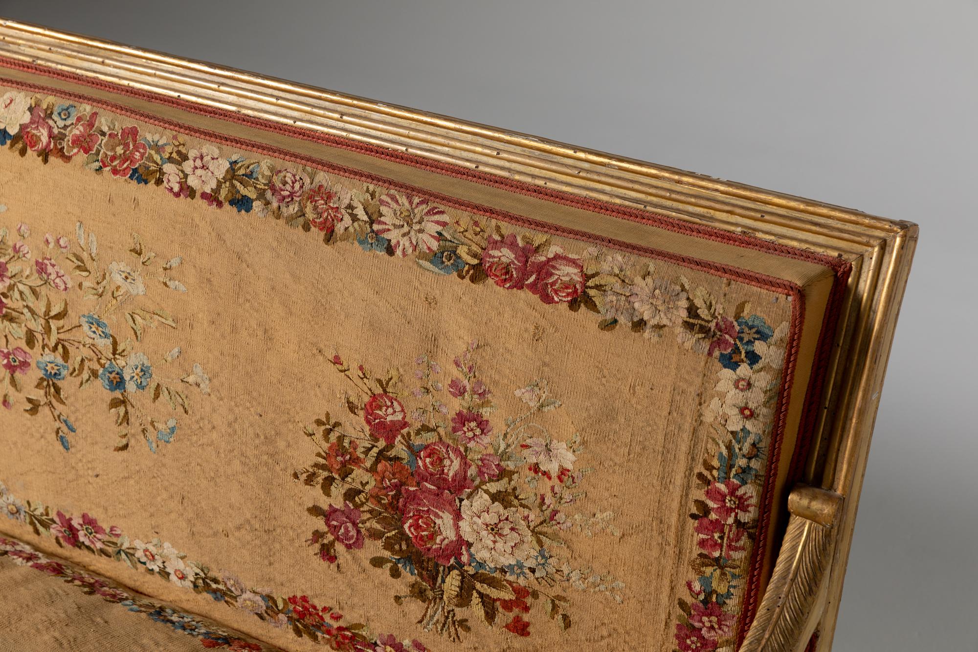 Upholstery 19th Century French Canapé in Carved and Painted Wood For Sale