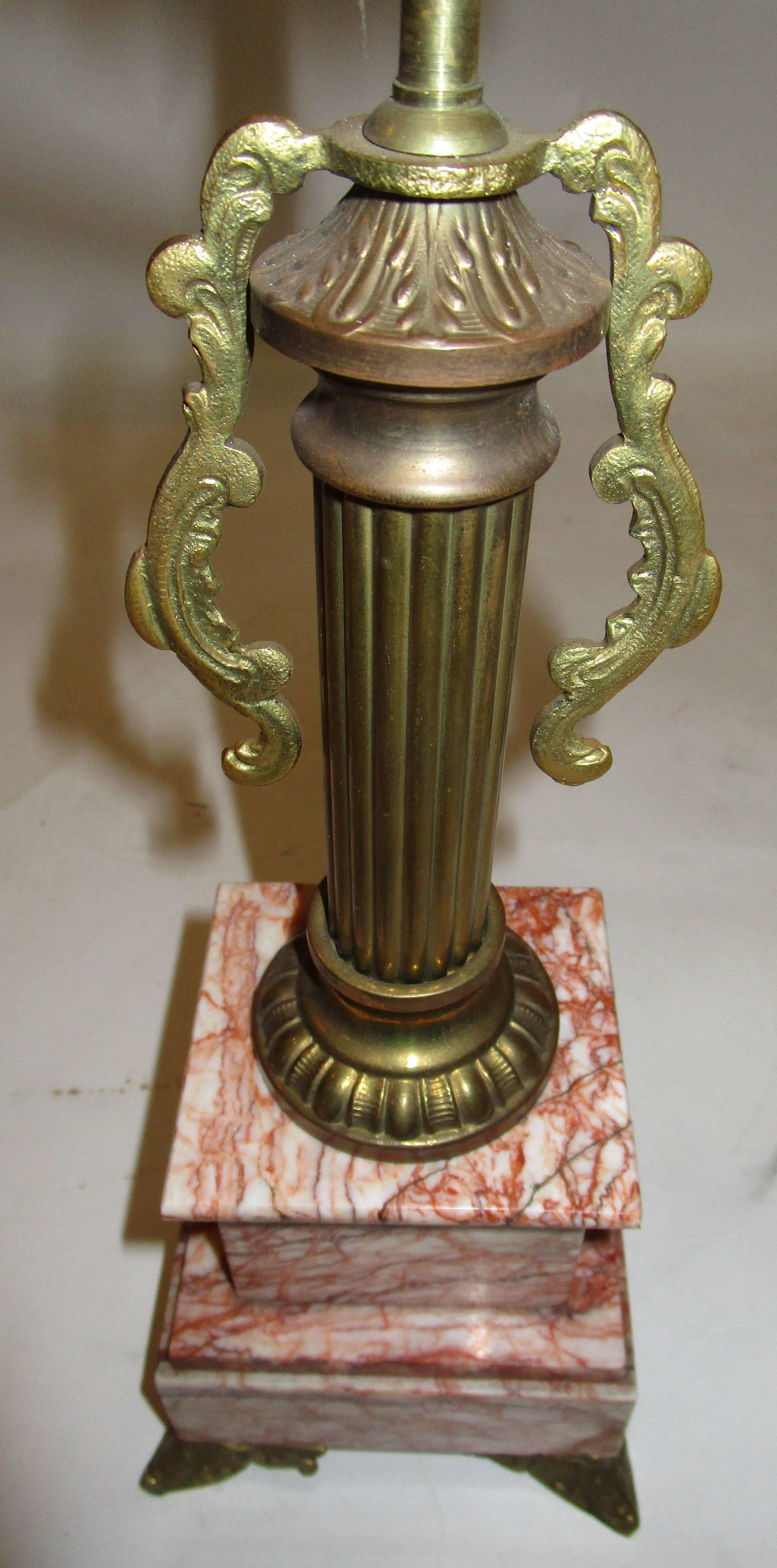 19th century, French Candelabrum Brass with Rouge Marble Bases In Good Condition In Savannah, GA
