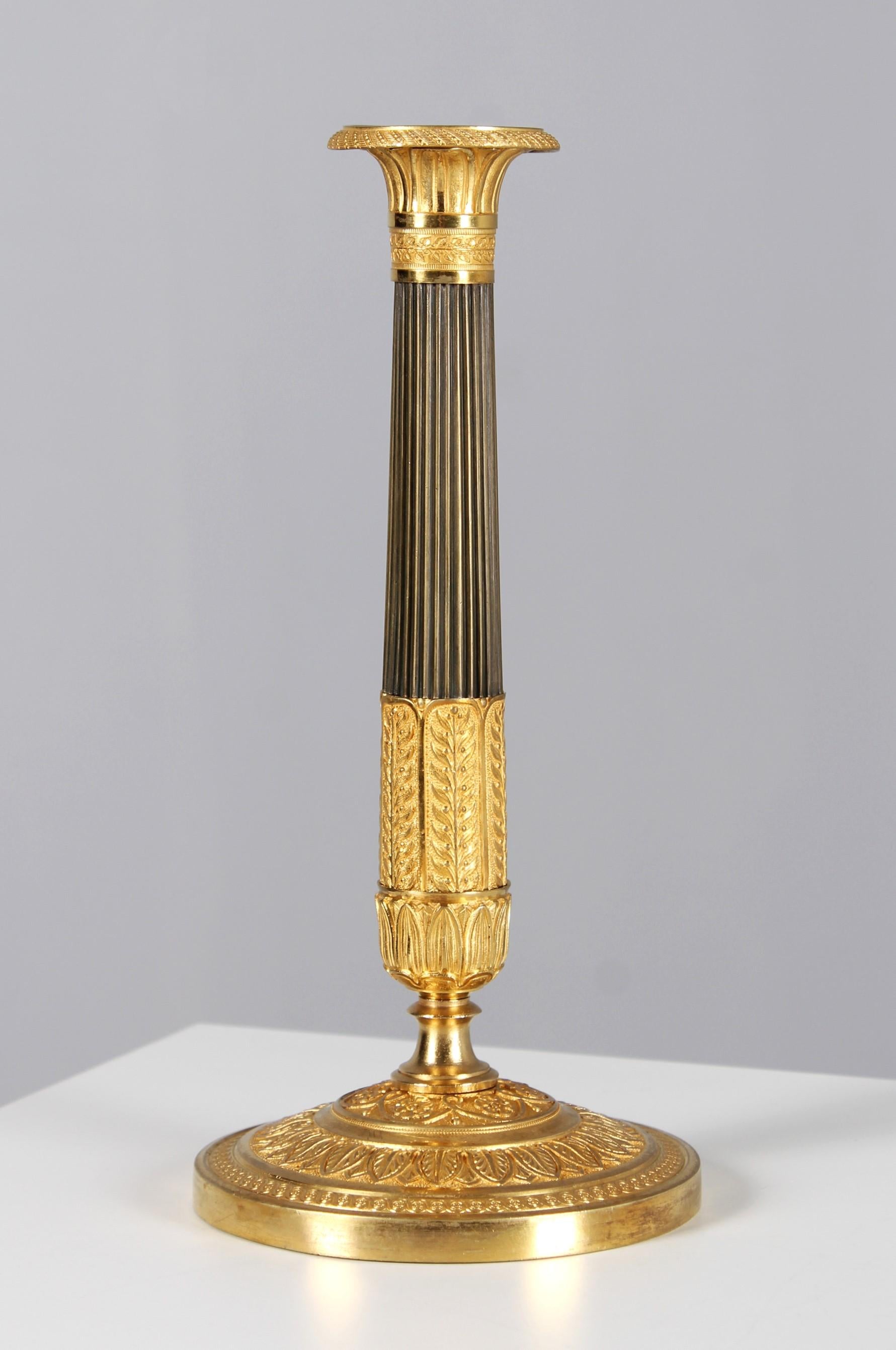 Gilt 19th Century French Candlestick, Bronze Doré For Sale