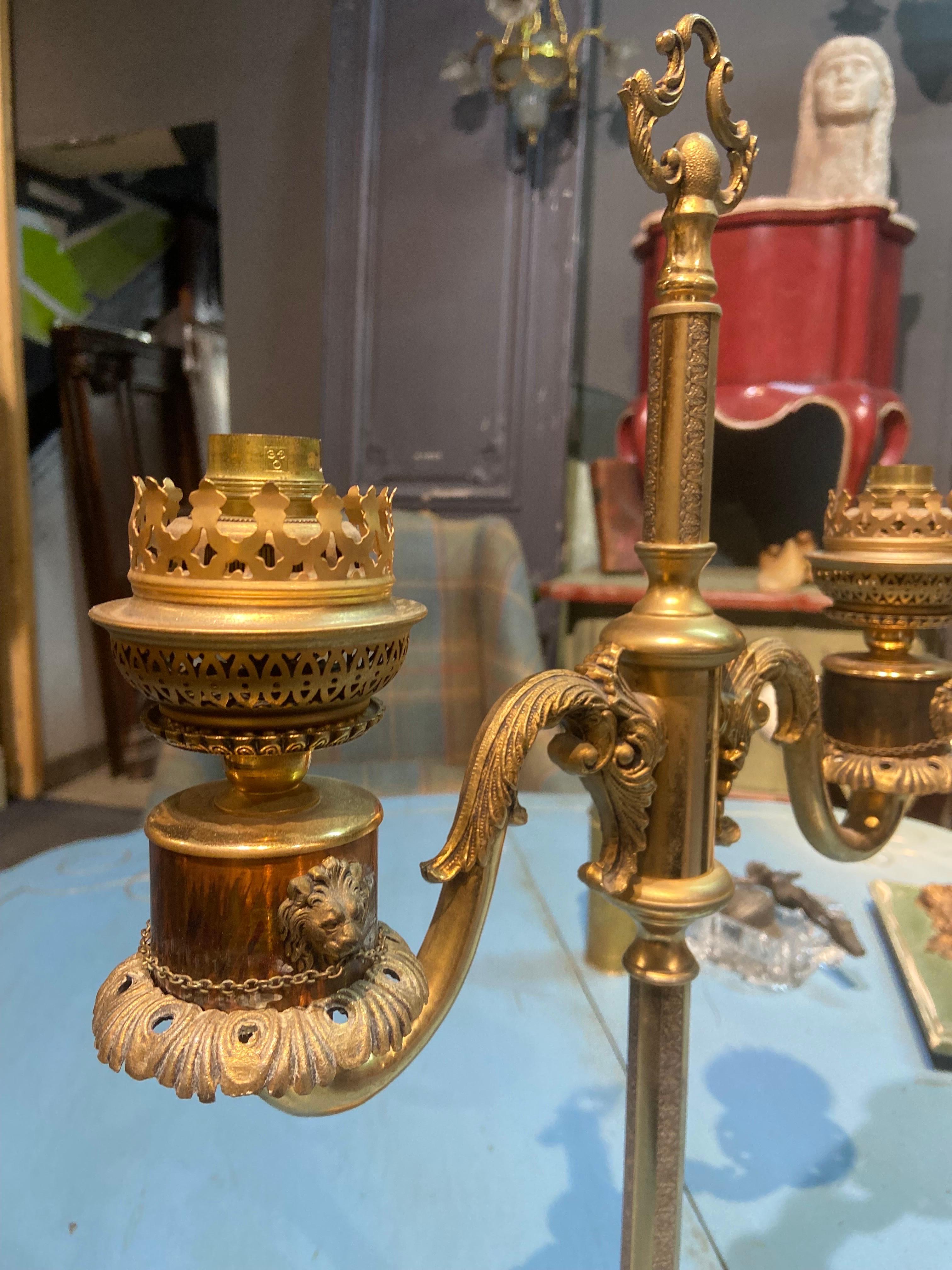 19th Century French Candlestick Electrified in Double Arm Brass Lamp For Sale 8