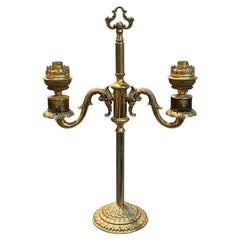 19th Century French Candlestick Electrified in Double Arm Brass Lamp