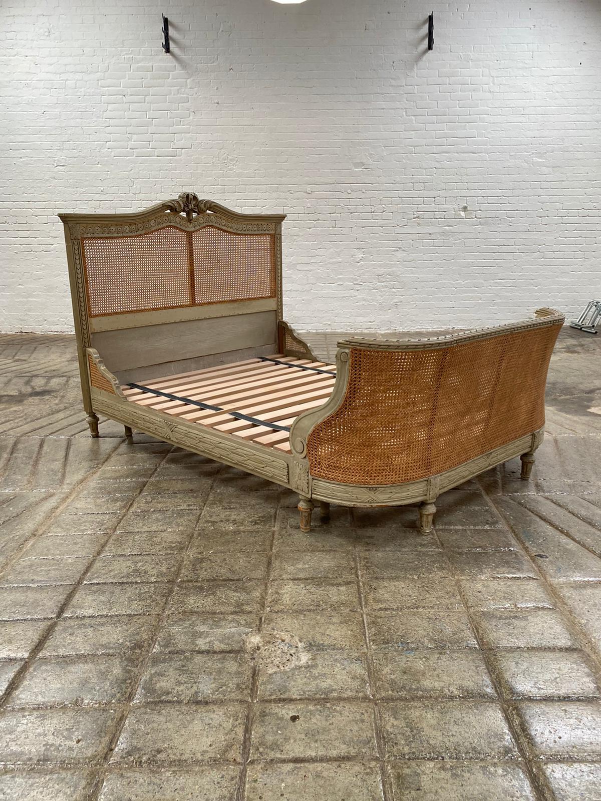 Painted 19th Century French Cane Bergère Bed Louis XVI