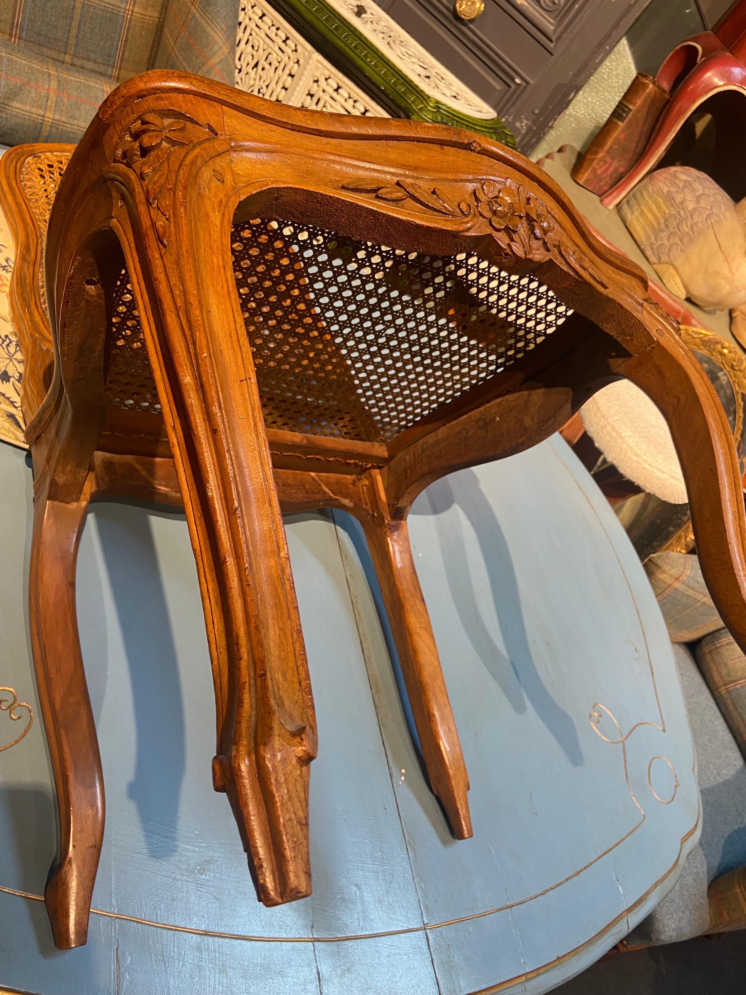 19th Century French Cane Chairs in Hand Carved Walnut Frame in Louis XV Style For Sale 5