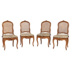 Antique 19th Century French Cane Chairs in Hand Carved Walnut Frame in Louis XV Style