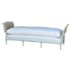 19th Century French Cane Daybed with New Upholstery