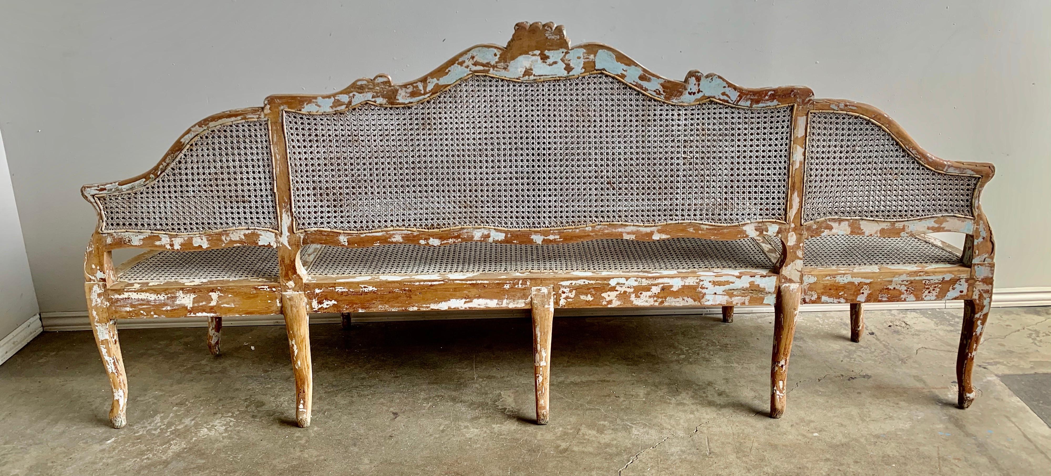 19th Century French Cane Settee 4