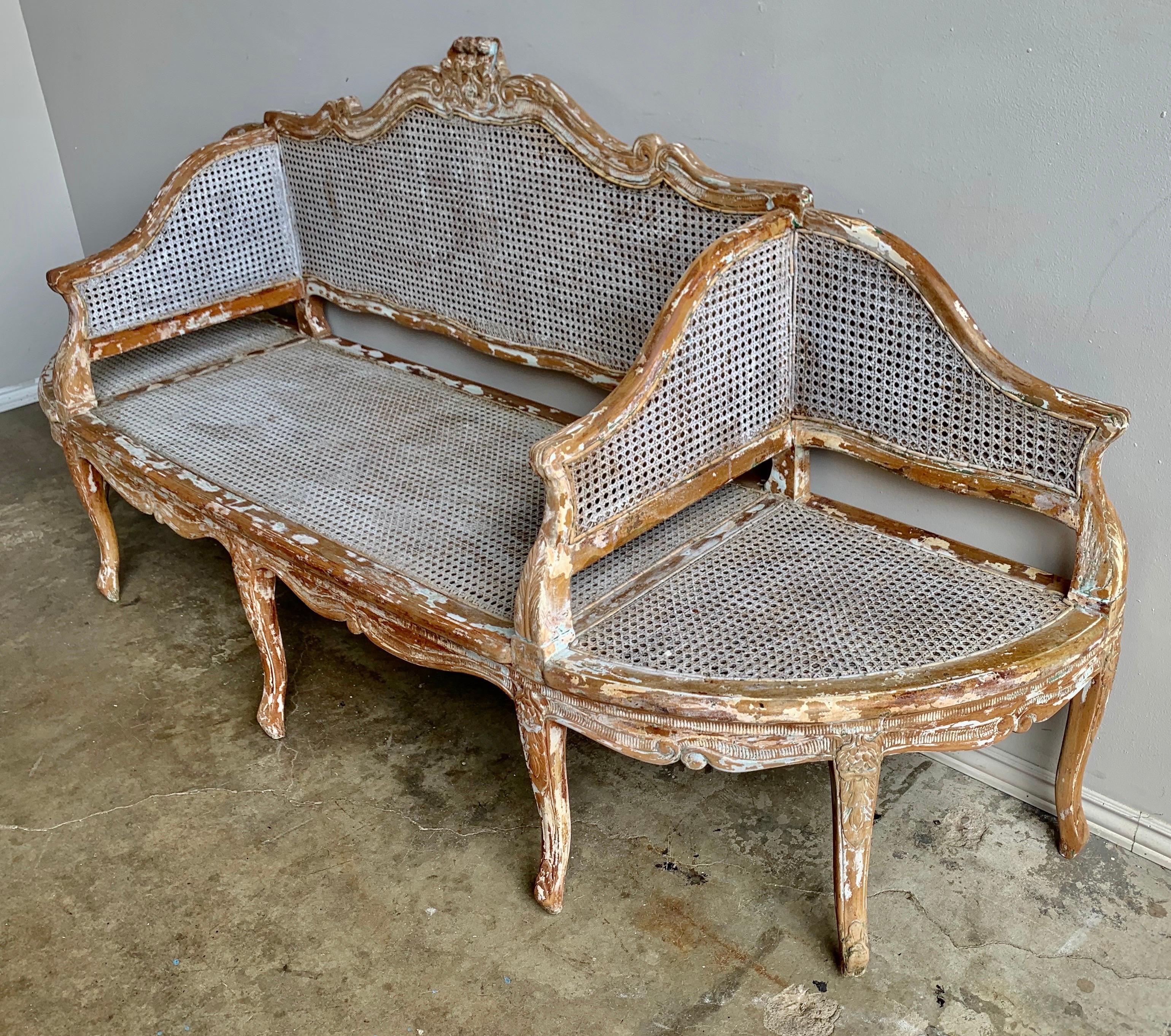 19th Century French Cane Settee 2