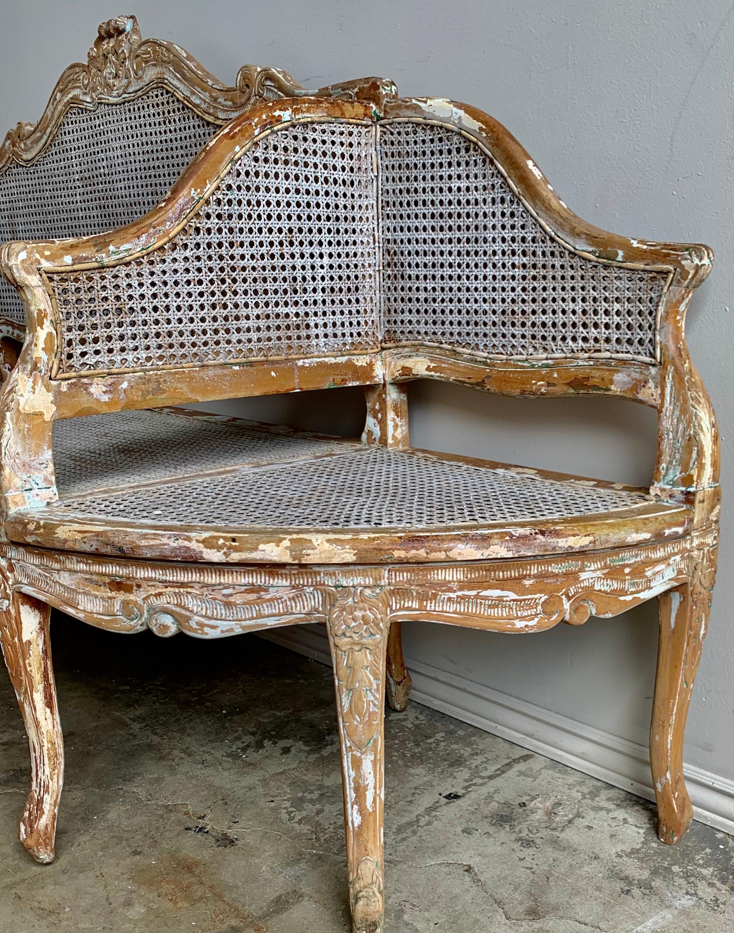 19th Century French Cane Settee 1