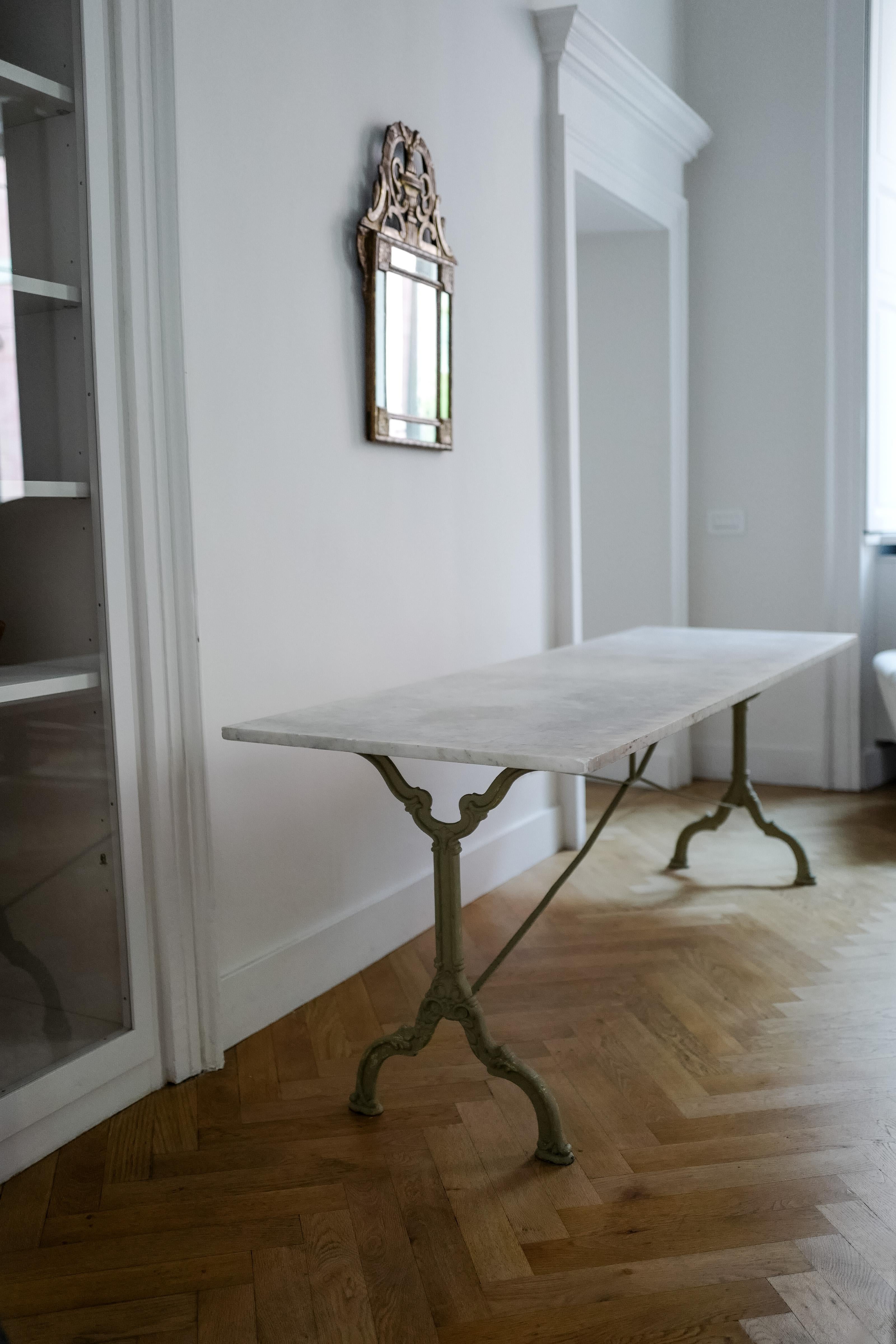 19th Century French Cararra Marble and green/grey Cast Iron Garden Dining Table For Sale 8